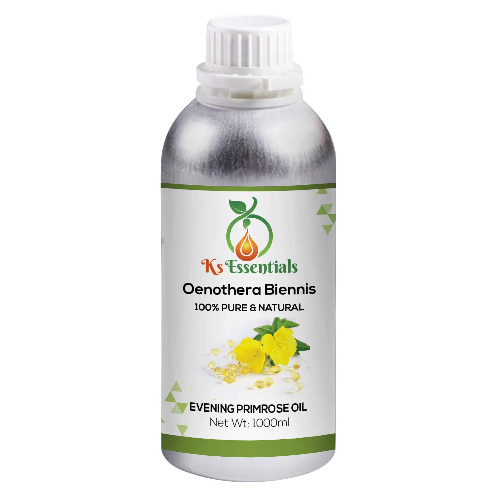 Ks Essentials 100% Pure Natural Undiluted Evening Primrose Oil - 1000ml Bottle for Skin Care, Hair Growth & Hormonal Balance - Perfect for Massage, Aromatherapy & Daily Supplement