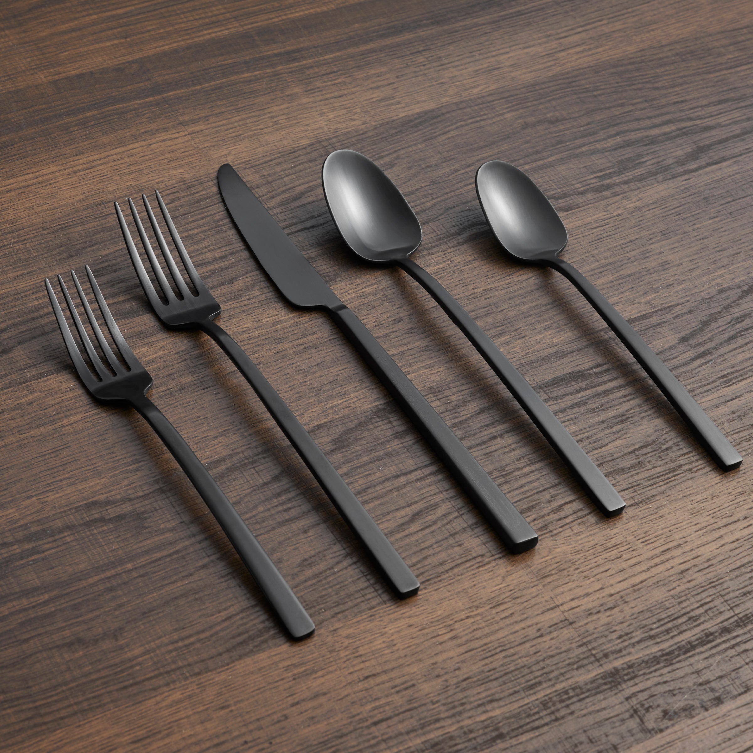 Damaris 20-Piece Black Satin Flatware Set - Stainless Steel Cutlery Set for 4, Modern Dinnerware for Everyday Use, Parties & Formal Dining