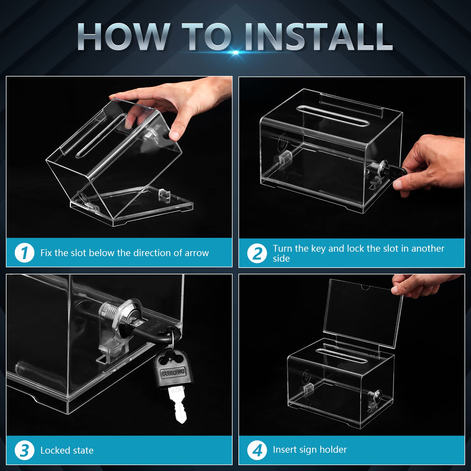 KYODOLED Clear Locking Donation Box with Sign Holder - 6.2