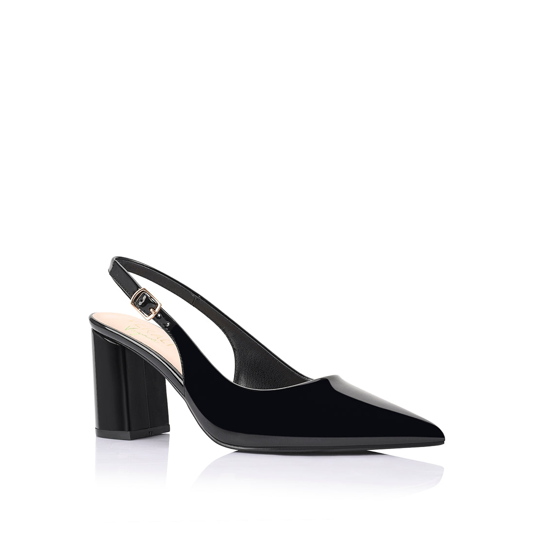 Elio Women's Slingback Block Heel Sandals - Black Patent Leather Dress Shoes for Wedding, Party & Office Wear