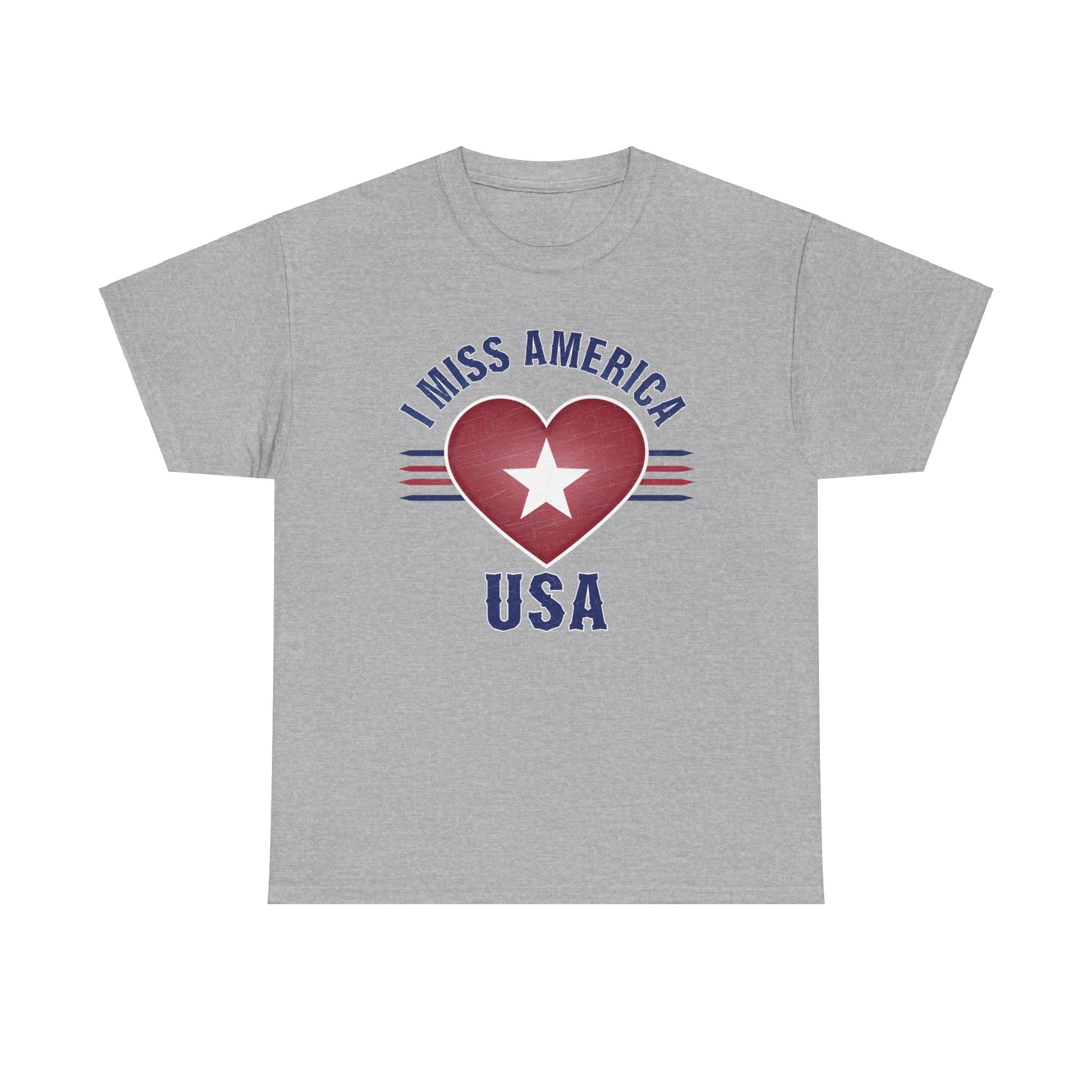 I Miss America Heart Print Unisex Heavy Cotton T-Shirt - Casual Wear, Patriotic Gift & Everyday Comfort