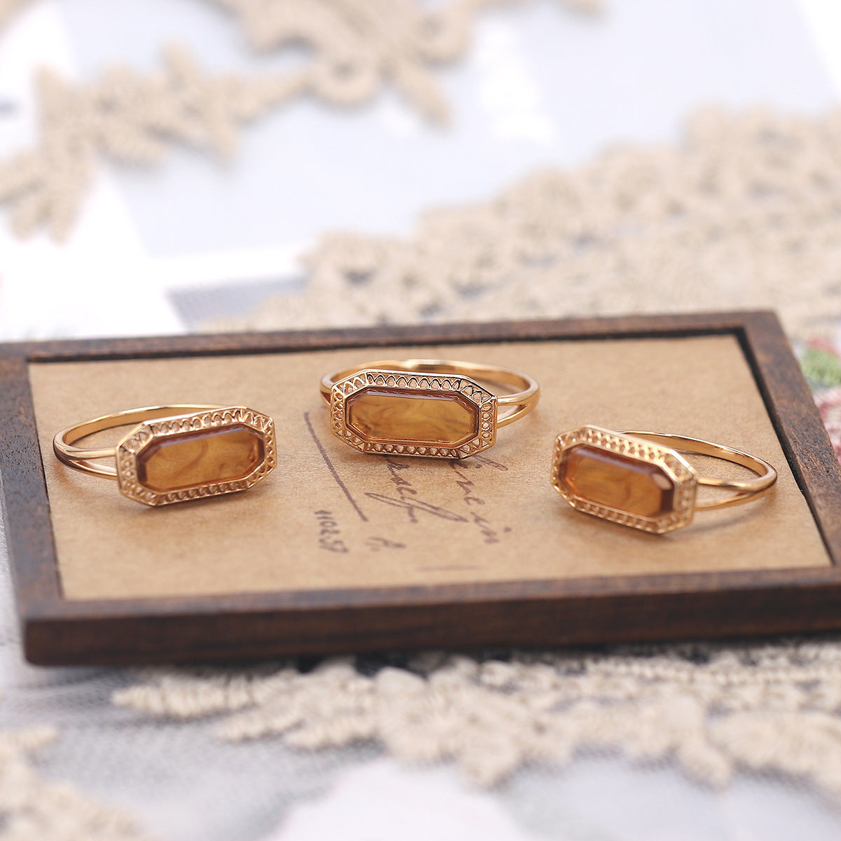 Vintage Baguette Lab-Created Baltic Amber Rings for Women | HJZB 230 | Elegant Jewelry for Everyday Wear, Special Occasions & Gift Giving