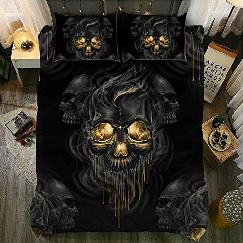 Luxury Sugar Skull Duvet Cover Set - 3 Piece Queen Size Bedding with Pillowcases (No Comforter Included) | Gothic Home Decor for Halloween, Day of the Dead, or Boho Chic Bedroom