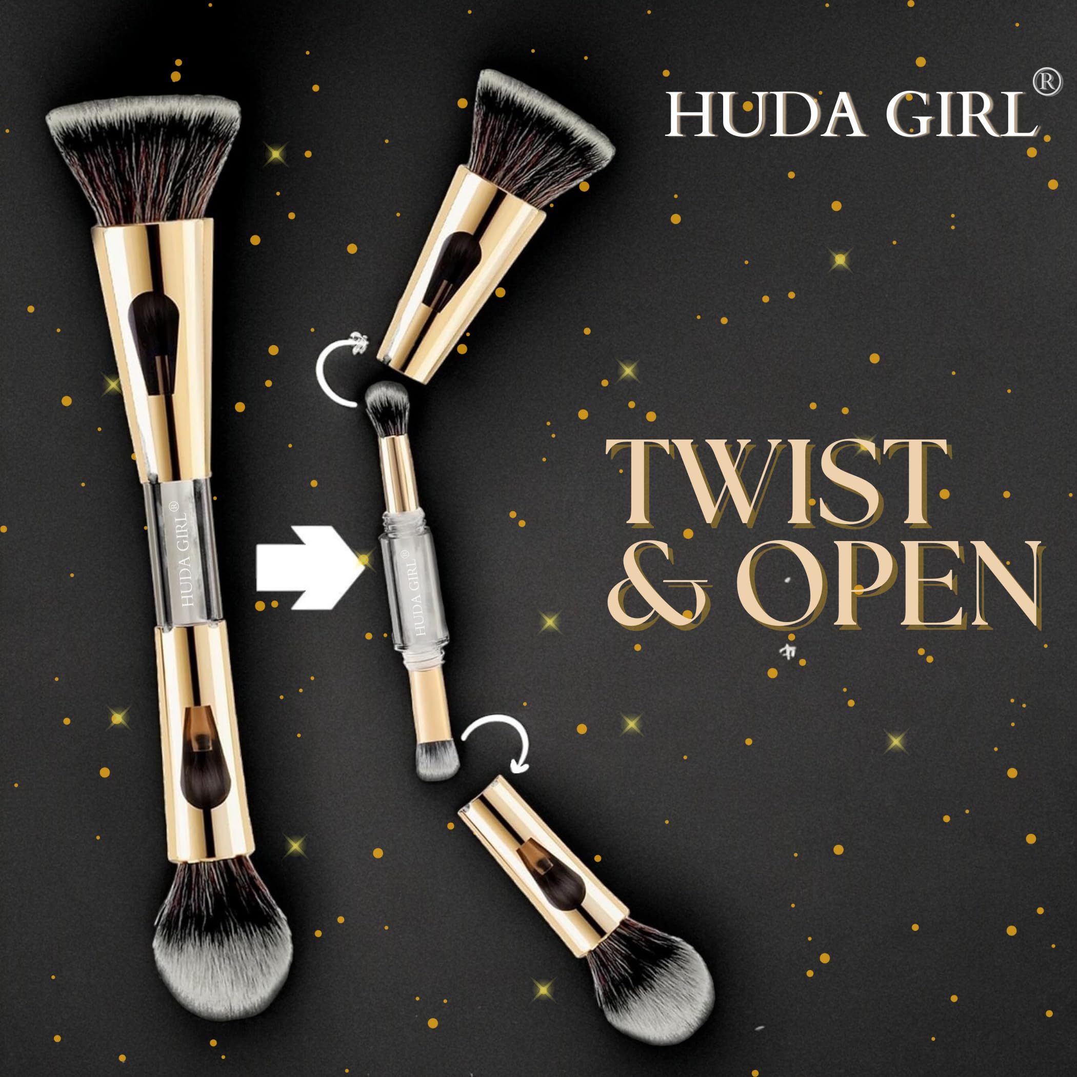 HUDA GIRL 4 in 1 Makeup Brush Set - Ultra Soft Synthetic Bristles for Flawless Foundation, Powder & Eyeshadow Application | Professional Cosmetic Brushes for Women & Girls | Perfect for Travel & Everyday Makeup Routine