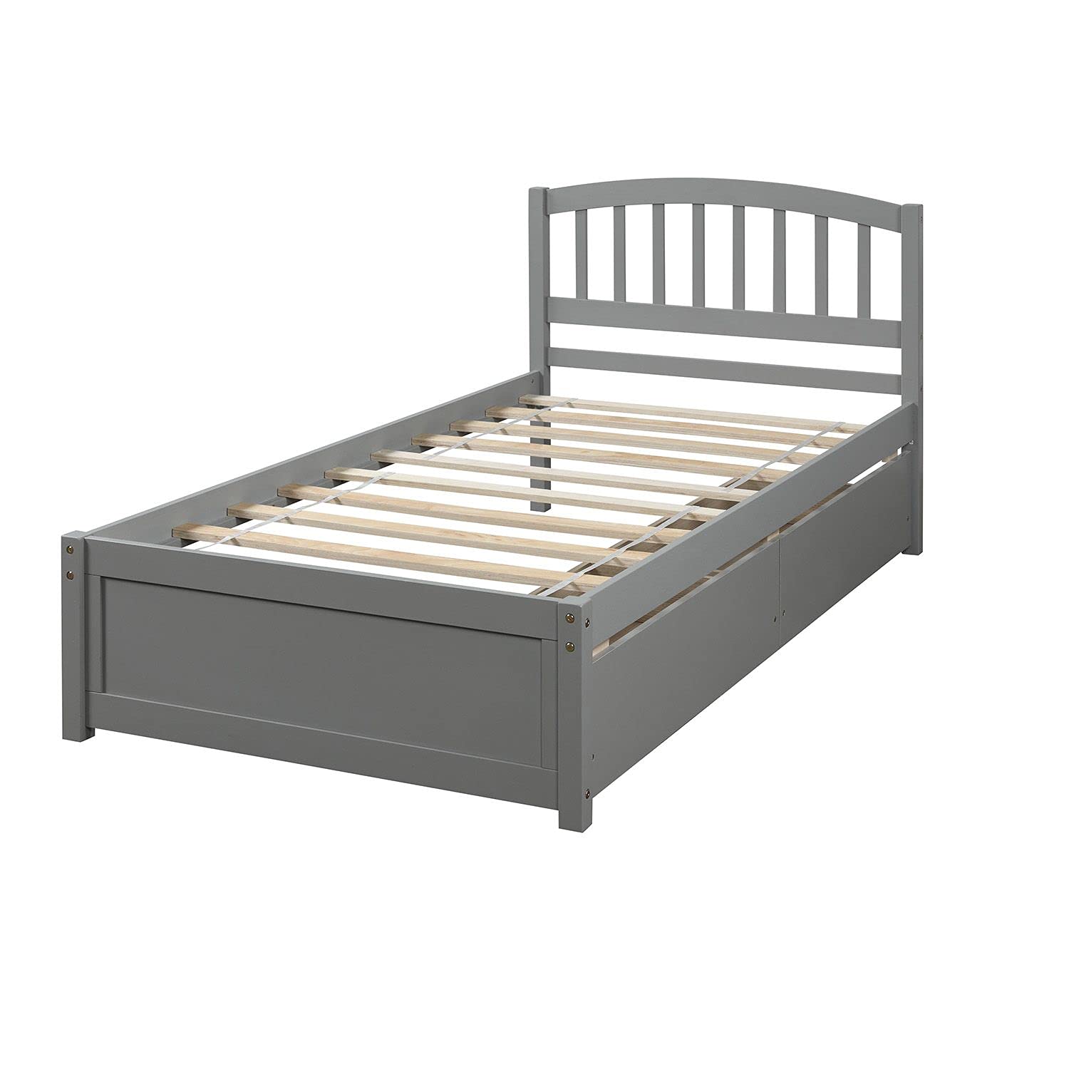 Twin Size Bed Frame with 2 Storage Drawers - Solid Wood Platform Bed Frame No Box Spring Needed - Perfect for Small Bedrooms, Guest Rooms & Dorm Rooms