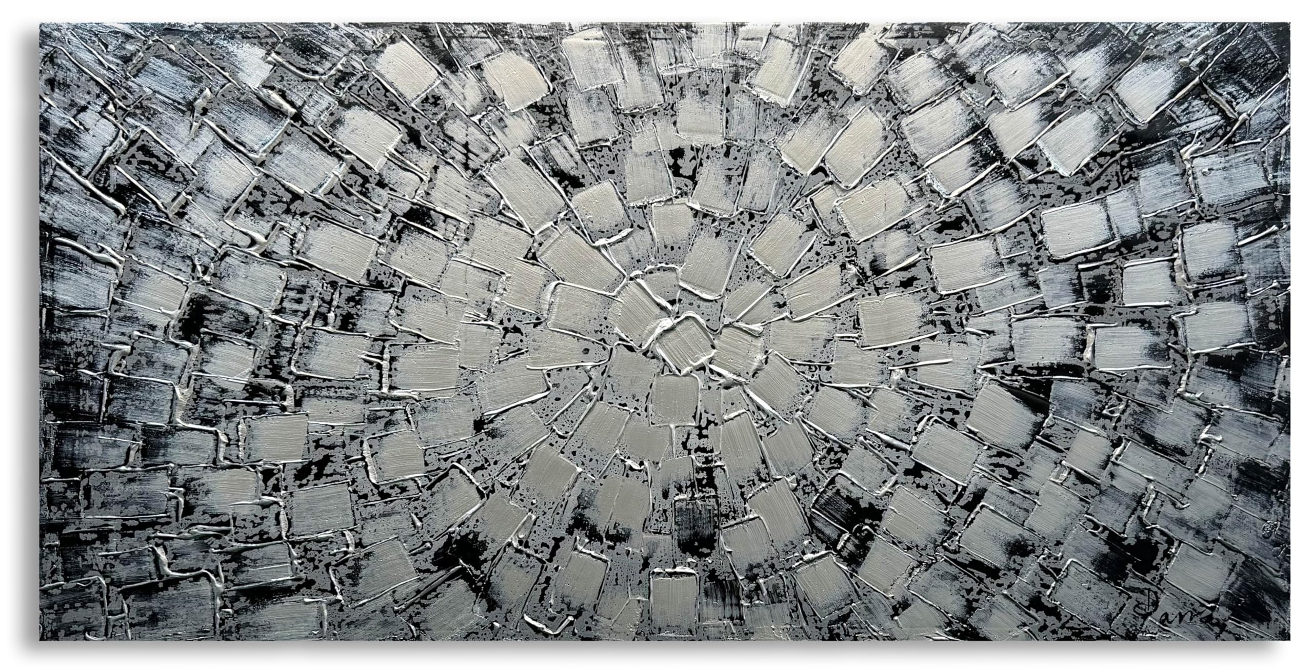 Extra Large Abstract Wall Art - Black & Silver Squares Hand-Painted 3D Textured Oil Painting on Canvas (60x30 inches) Framed & Ready to Hang | Perfect for Living Room, Bedroom, or Office Decor