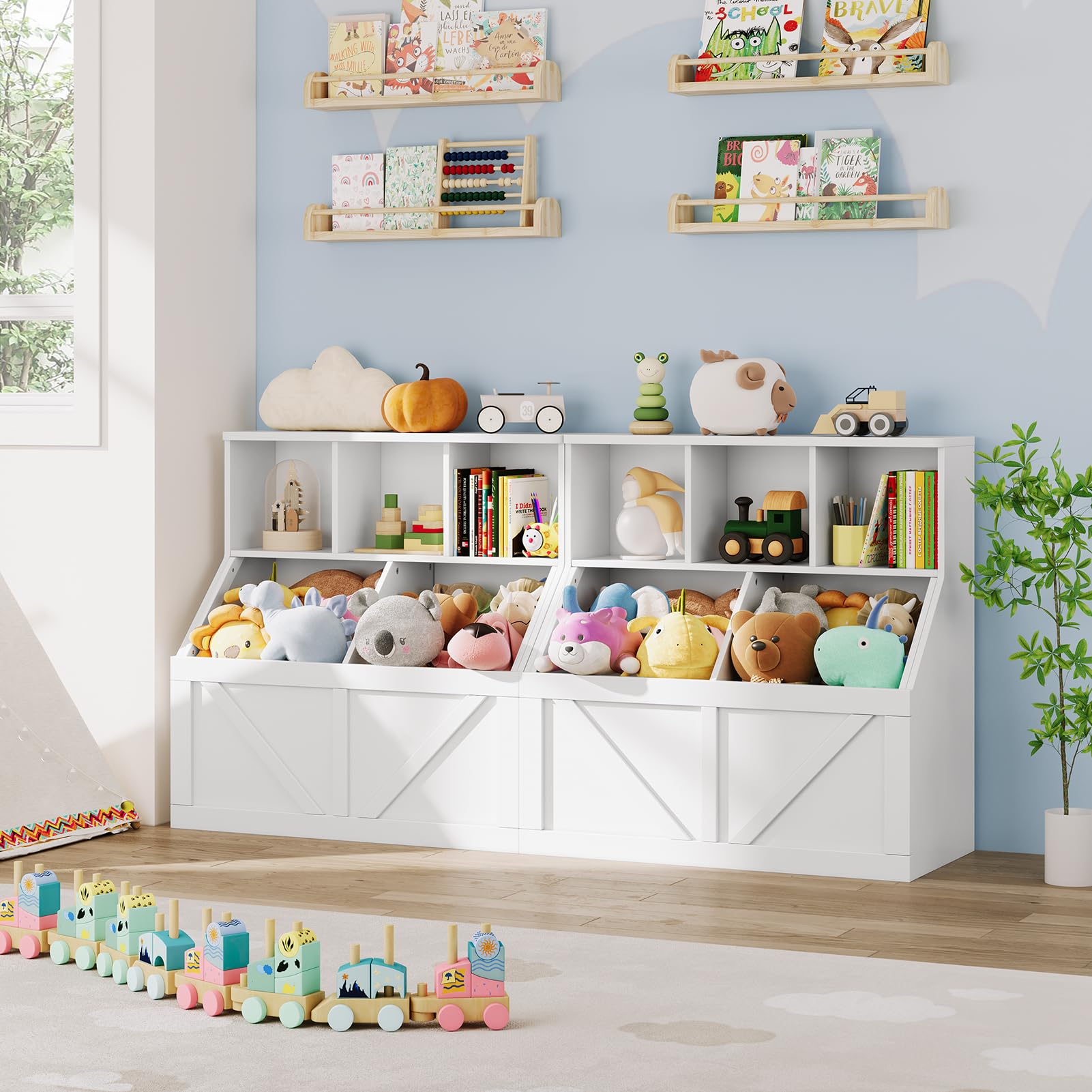 Kids Bookshelf and Toy Storage Organizer - Wooden Toy Cabinet with Shelves & Storage Bins for Playroom, Bedroom, Nursery, Classroom & Daycare - Perfect for Organizing Toys, Books & Learning Supplies