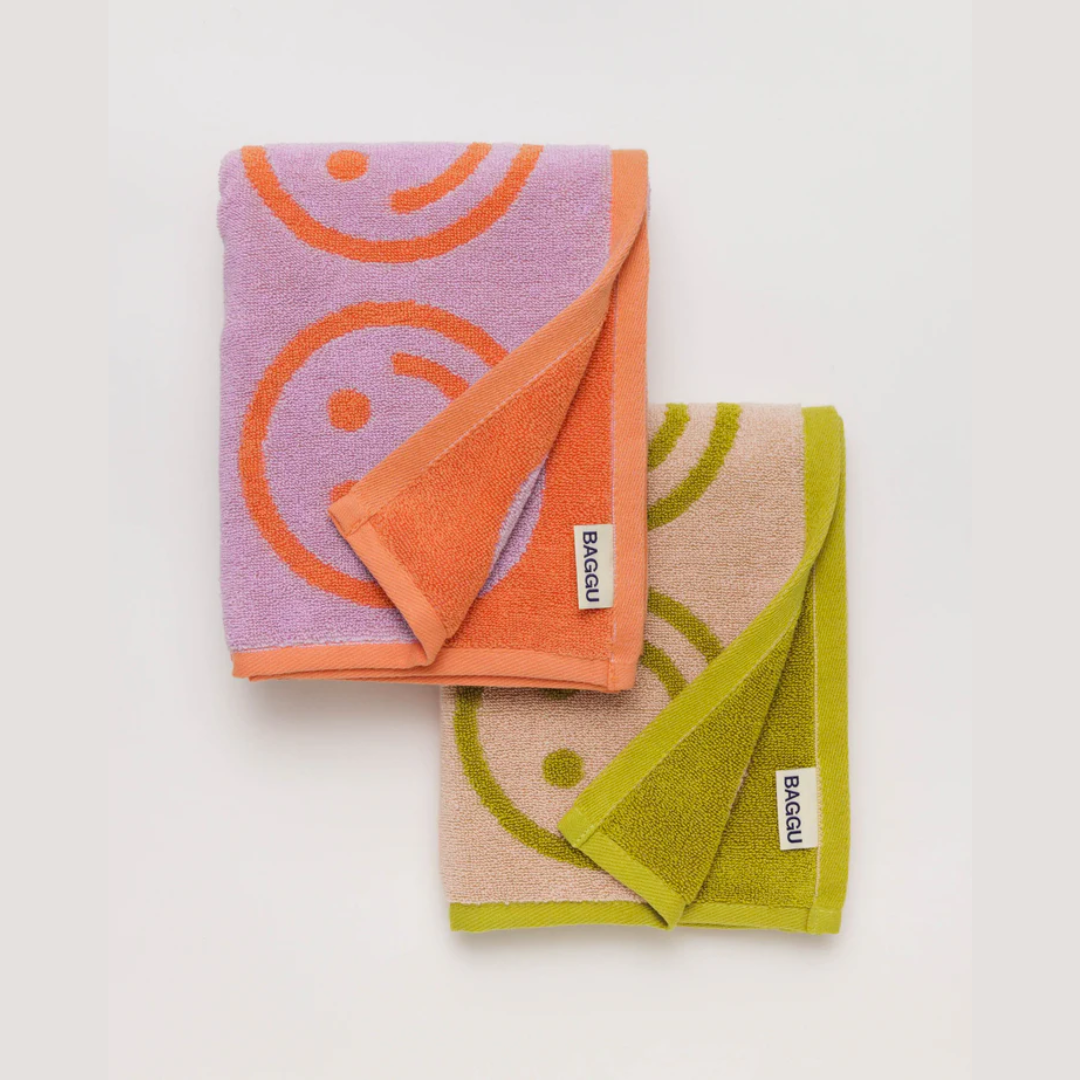 BAGGU 2-Pack Soft Hand Towels in Happy Lilac & Ochre - Perfect for Kitchen, Bathroom & Guest Use