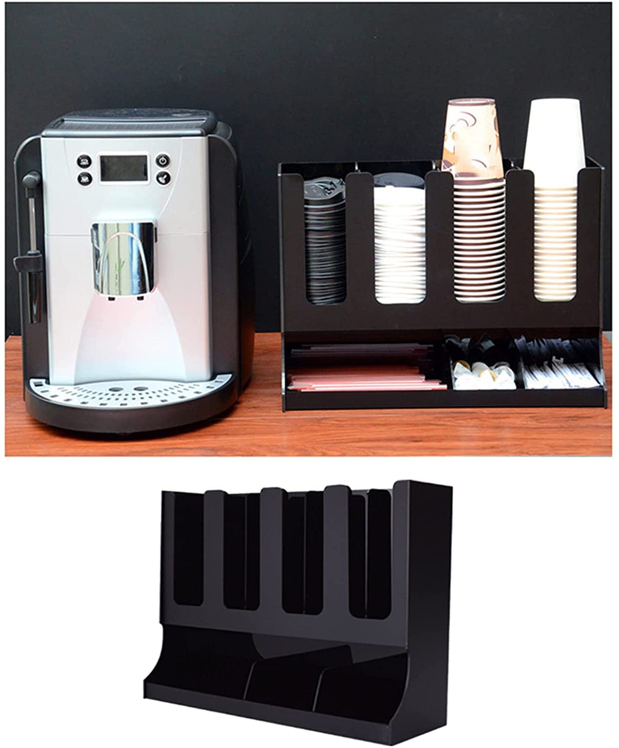 **Stainless Steel Cup Dispenser & Condiment Organizer - Holds Coffee Cups, Beverage Bags, Pods, Packets & Condiments - Perfect for Office Breakroom, Kitchen & Coffee Station Organization**
