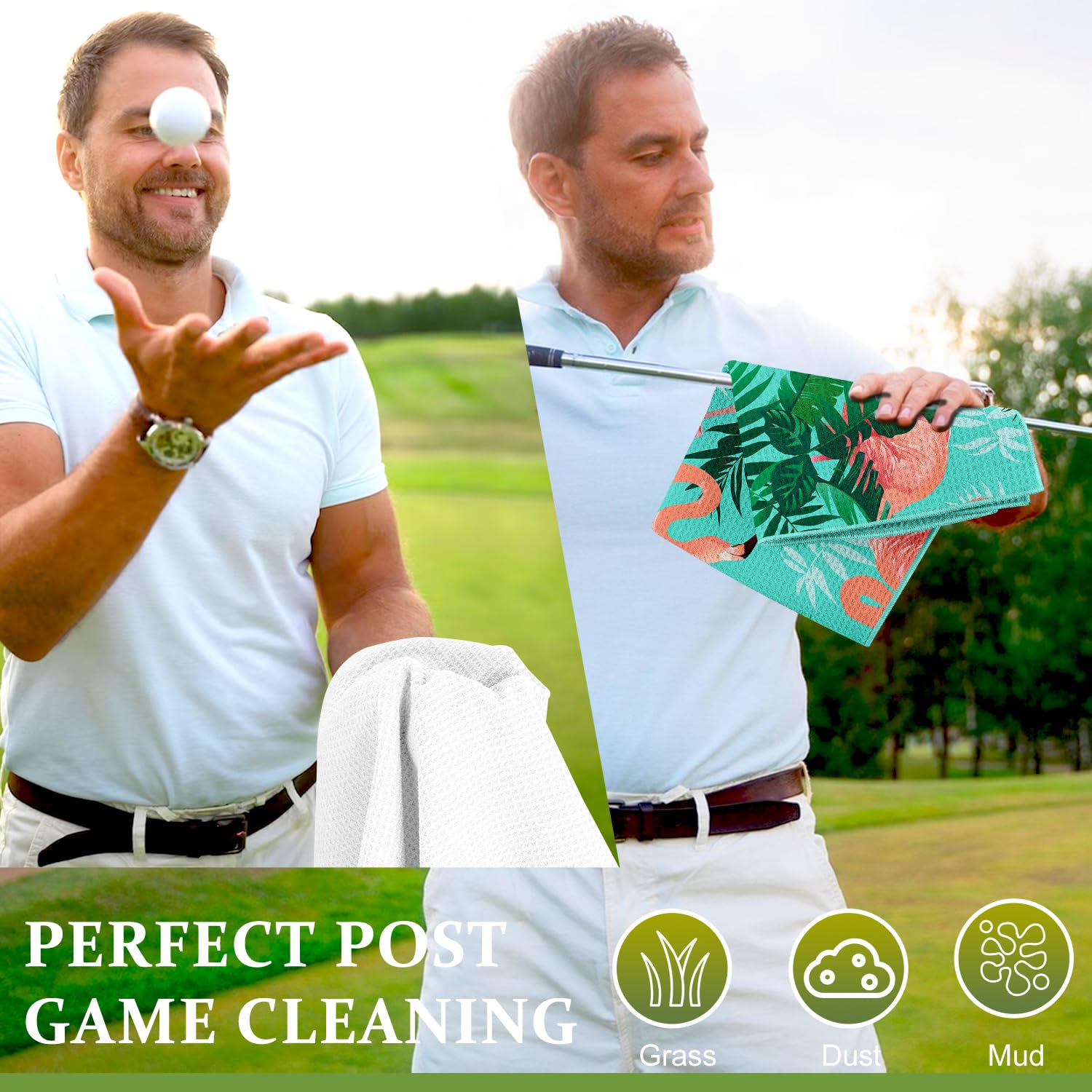 Premium Microfiber Golf Towel with Clip - Large Absorbent Golf Club Bag Accessory for Men & Women - Includes 4 Golf Tees - Perfect for Golf Courses, Driving Ranges & Practice Sessions