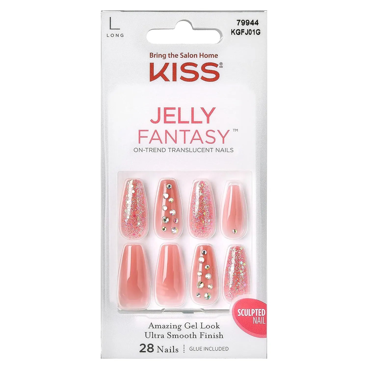 Kiss Gel Fantasy Jelly Nails - KGFJ01C Long-Lasting Press-On Nails with Glossy Finish | Perfect for Parties, Weddings & Special Occasions