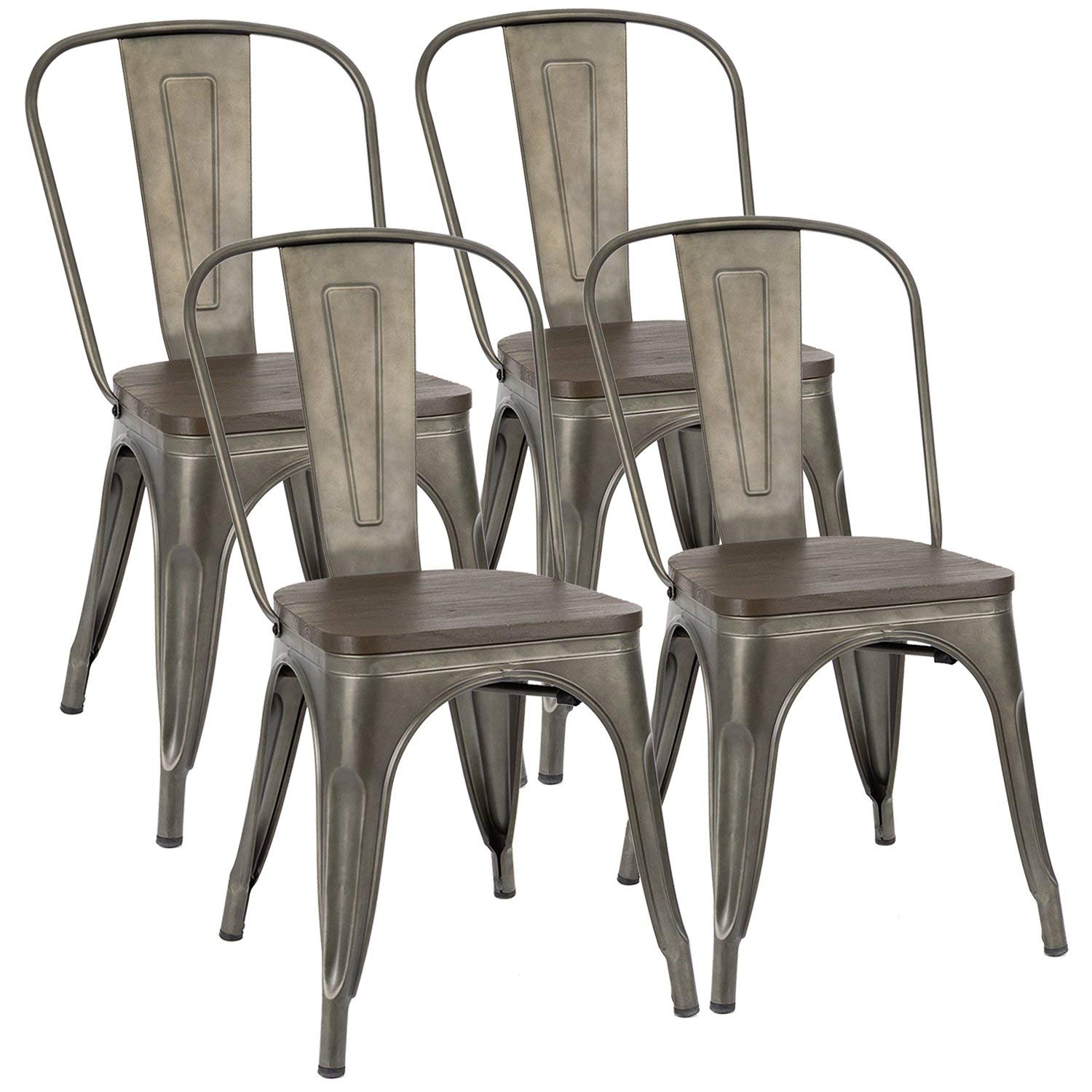 Furmax 4-Pack Stackable Metal Dining Chairs - Indoor Outdoor Bistro Cafe Side Chairs in Gun Metal Finish | Perfect for Patio, Garden, Restaurant & Home Dining