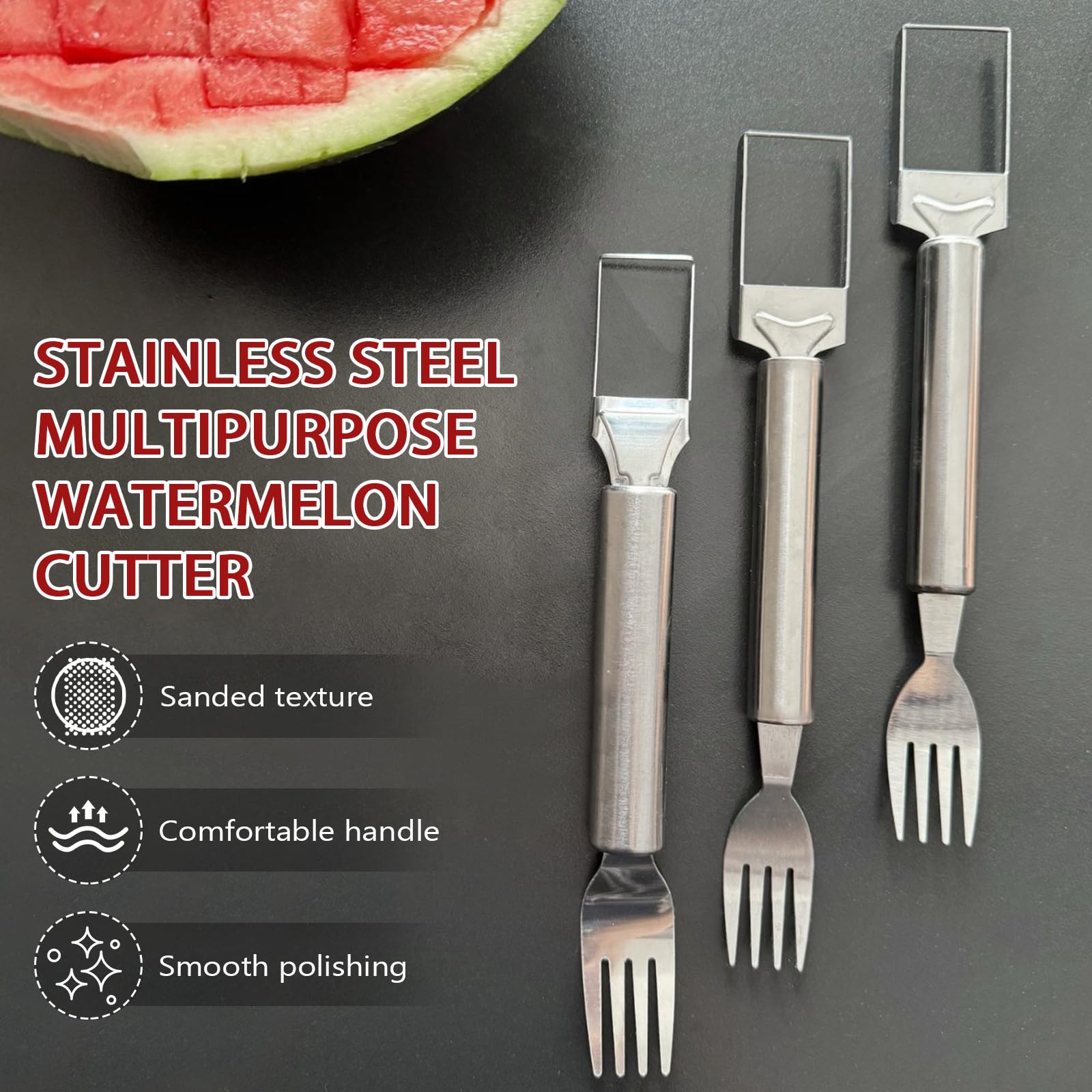 2-in-1 Stainless Steel Fruit Cutter & Watermelon Slicer - Dual Head Kitchen Tool for Easy Fruit Cutting | Perfect for Home, Picnics, BBQs & Party Food Prep (Silver)