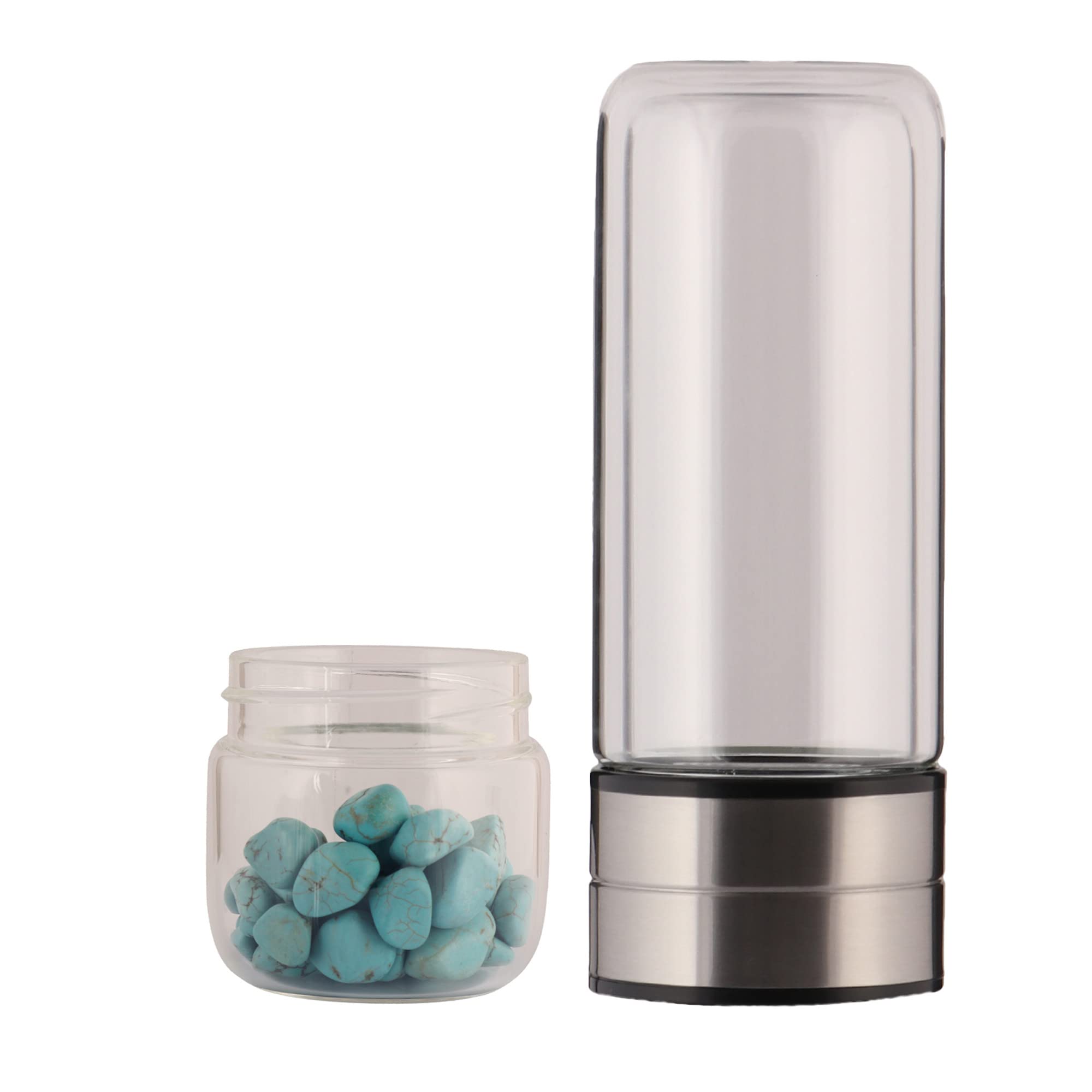 GEMHUB Crystal Water Bottle Set with Genuine Blue Turquoise Nuggets Gemstones - Gem Infused Water Bottle for Hydration & Wellness | Perfect for Yoga, Meditation, and Energy Cleansing