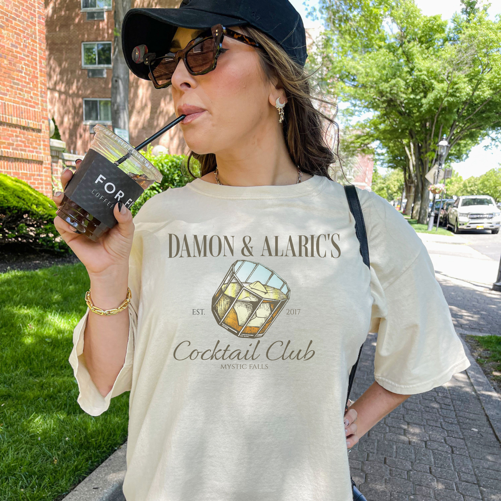 Damon & Alaric's Cocktail Club Shirt - Vintage Inspired TV Show Merchandise for Men & Women - Perfect for Cosplay, Halloween, and Fan Gatherings
