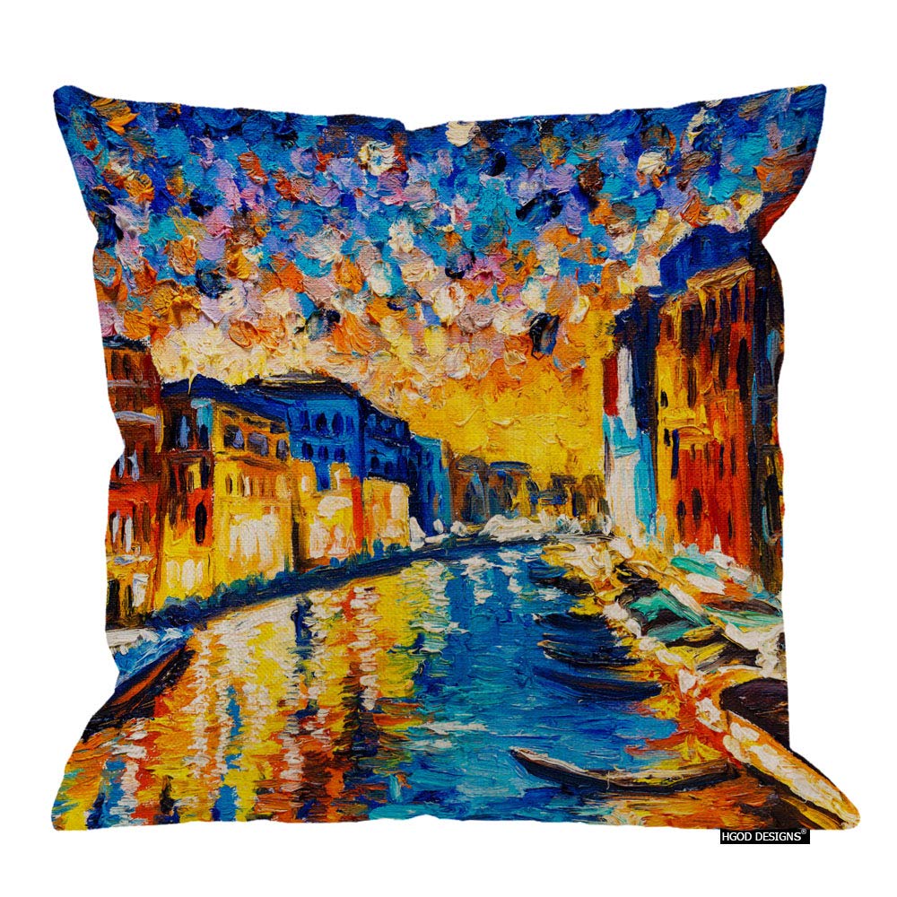 HGOD DESIGNS Venice Italy Floating City Oil Painting Throw Pillow Covers 16x16 Inch - Decorative Sofa Bed Cushion Covers for Living Room, Bedroom & Home Decor - Perfect for Coastal, Vintage or Travel Theme Interiors