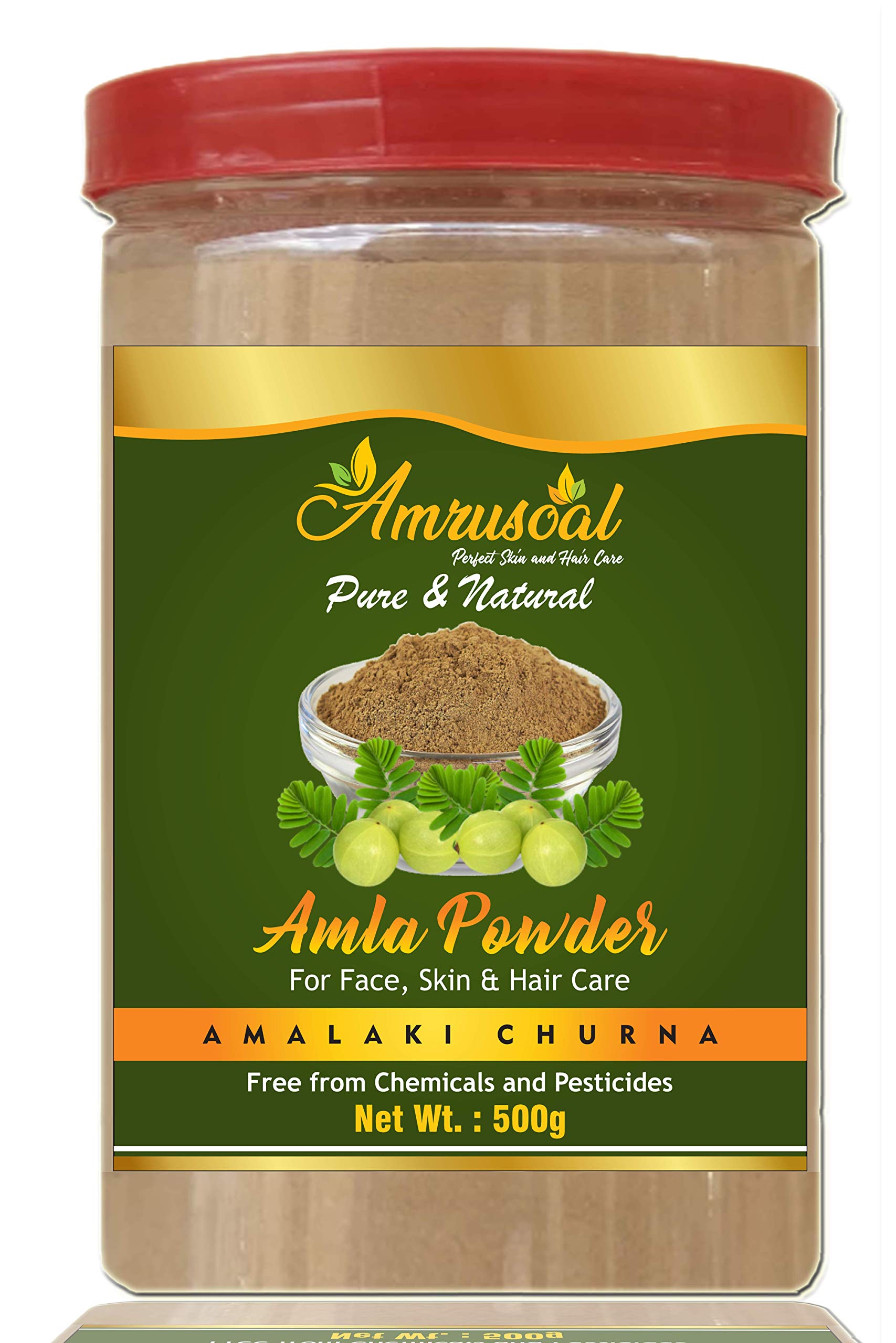 AMRUSOAL Pure Amla Powder 500g - Natural Hair Growth Treatment, Face & Skin Care - Organic Ayurvedic Superfood for Healthy Hair, Glowing Skin & Scalp Care - Perfect for DIY Hair Masks, Face Scrubs & Beauty Recipes