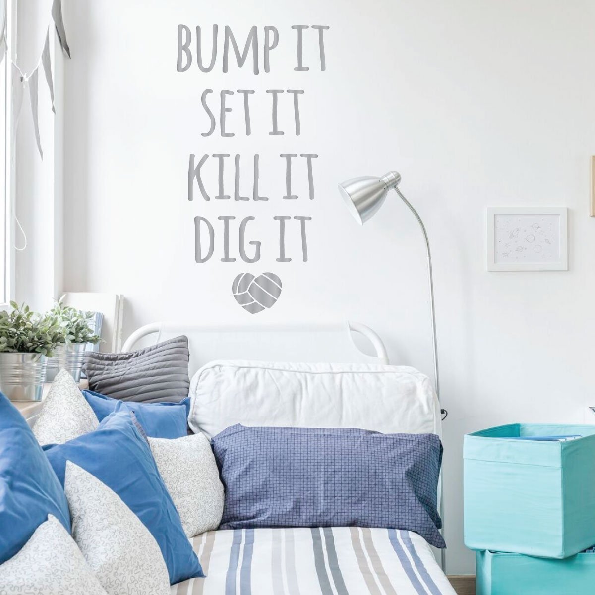 Volleyball Wall Decal - Bump It Set It - Premium Vinyl Sports Art for Bedroom, Playroom & Gym - Perfect for Volleyball Players & Fans Home Decor