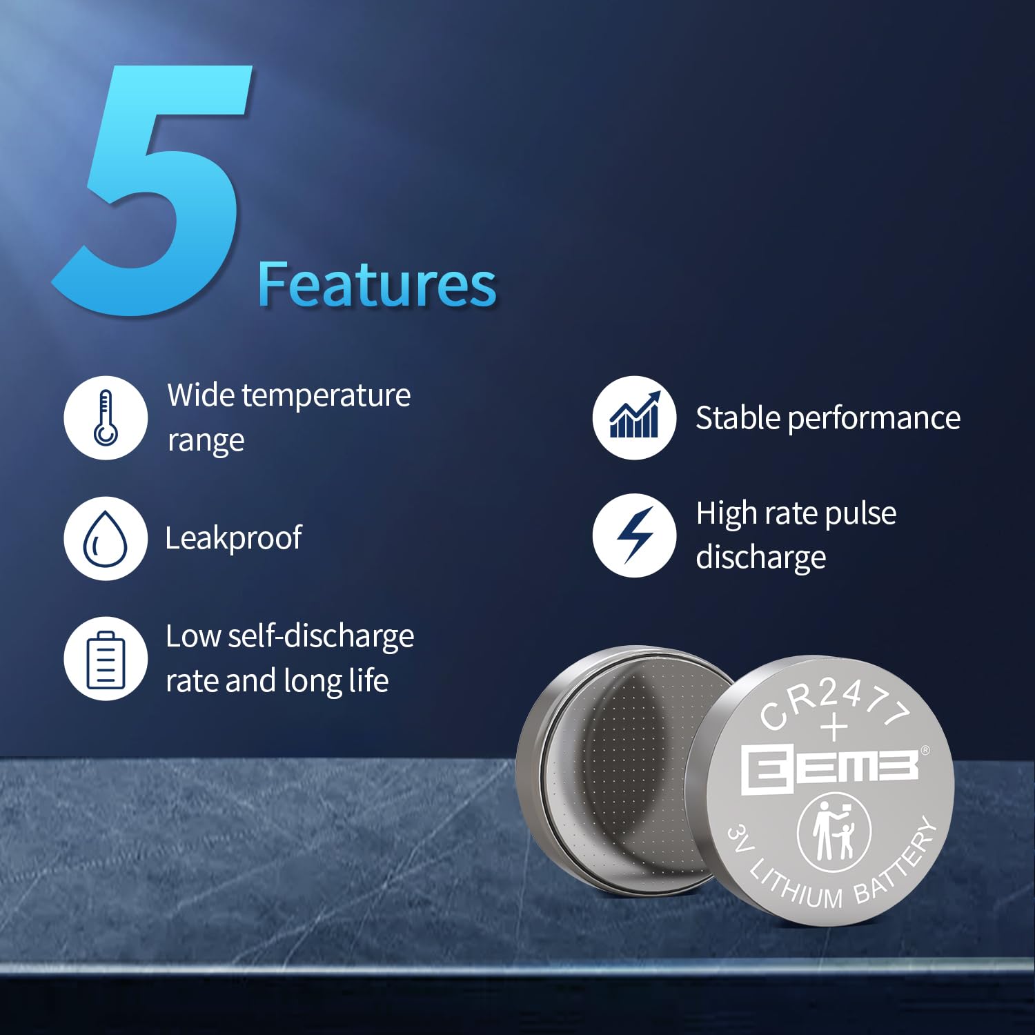 EEMB CR2477 3V Lithium Coin Cell Battery - Non-Rechargeable Button Cell (10 Pack) for Watches, Key Fobs, Toys, Medical Devices & Electronics - Long Lasting Power Supply