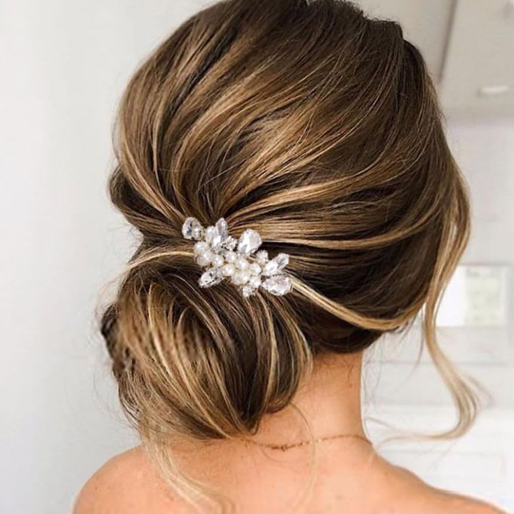 Bridal Pearl Hair Comb with Rhinestones - Wedding Hair Accessories for Women