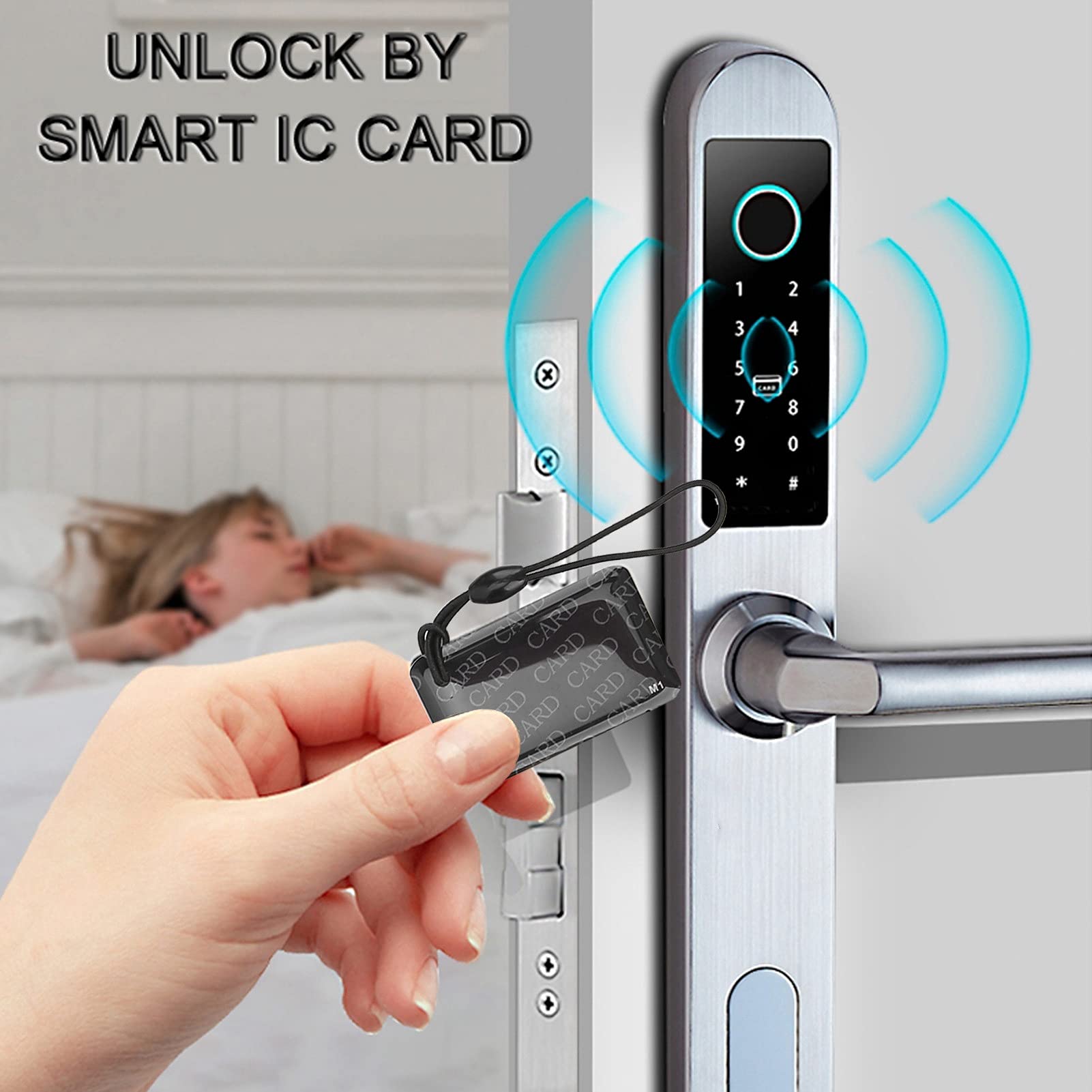 Smart Fingerprint Door Lock with Keypad & Deadbolt - Keyless Entry with Password, Card & Handle for Home, Apartment, Office (Silver) | Secure & Convenient for Schools, Villas & Businesses