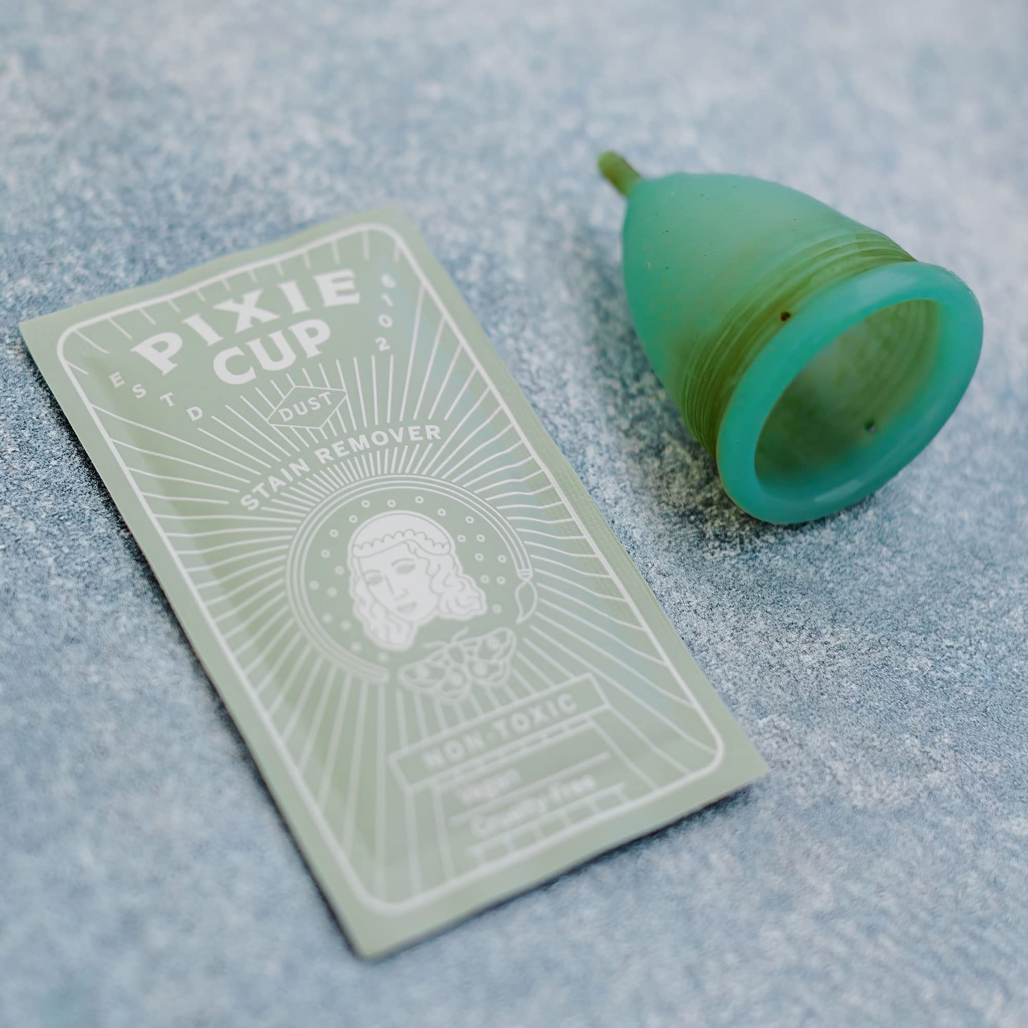 Organic & Natural Pixie Cup Stain Remover for Menstrual Cups & Discs - 5 Pack Sterilizing Cleaner to Remove Stains from Reusable Period Products - Safe for Sensitive Skin | Perfect for Travel, Gym & Eco-Friendly Period Care
