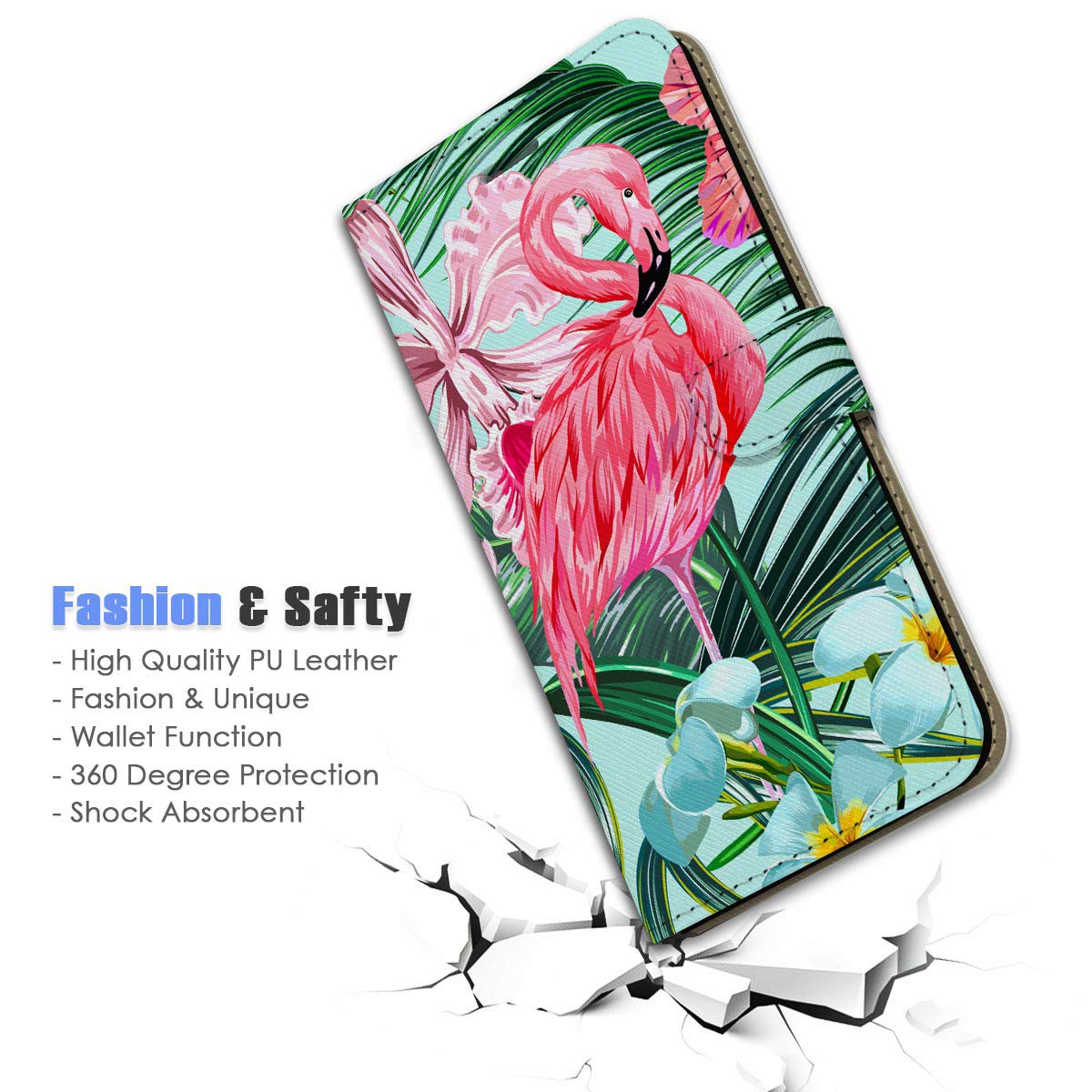 Premium Flip Wallet Phone Case for iPhone X & iPhone Xs - A24186 Tropical Flamingo Design | Slim Protective Cover with Card Slots | Perfect for Travel, Shopping & Everyday Use