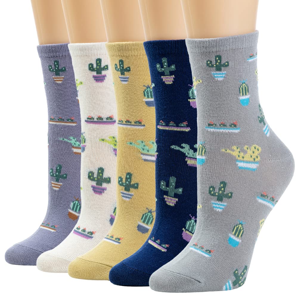 Losa Kute 5 Pairs Cute Patterned Crew Socks for Women - Warm & Comfortable Winter Socks - Perfect for Daily Wear, Gifts, and Cold Weather Outfits