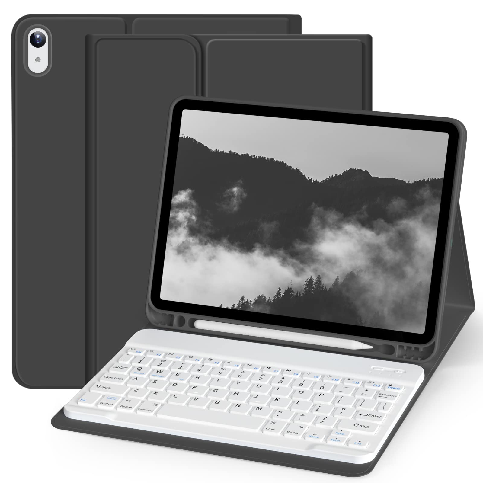 Aoub Bluetooth Keyboard Case for iPad Air 5th/4th Generation (2022/2020 10.9 inch) - Detachable Magnetic Keyboard with Pencil Holder & Soft TPU Back Cover - Perfect for Work, Study & Travel (Black)