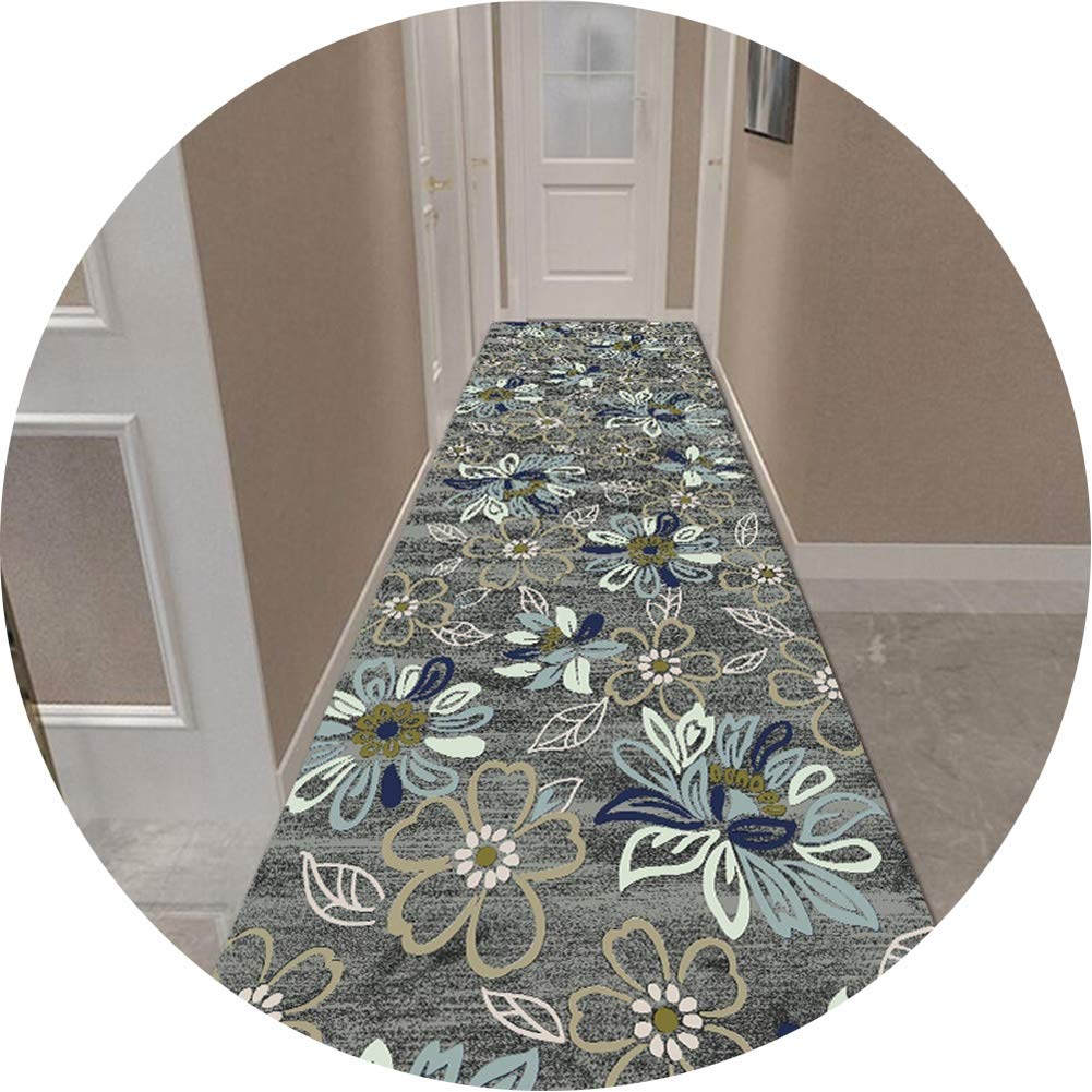 HYDT Floral Runner Rug for Hallway & Aisle - Non-Slip Washable Modern Carpet, Custom Cuttable (60/80/100/120/140cm Wide) - Perfect for Entryway, Bedroom, Living Room Decor - Size 60×350cm