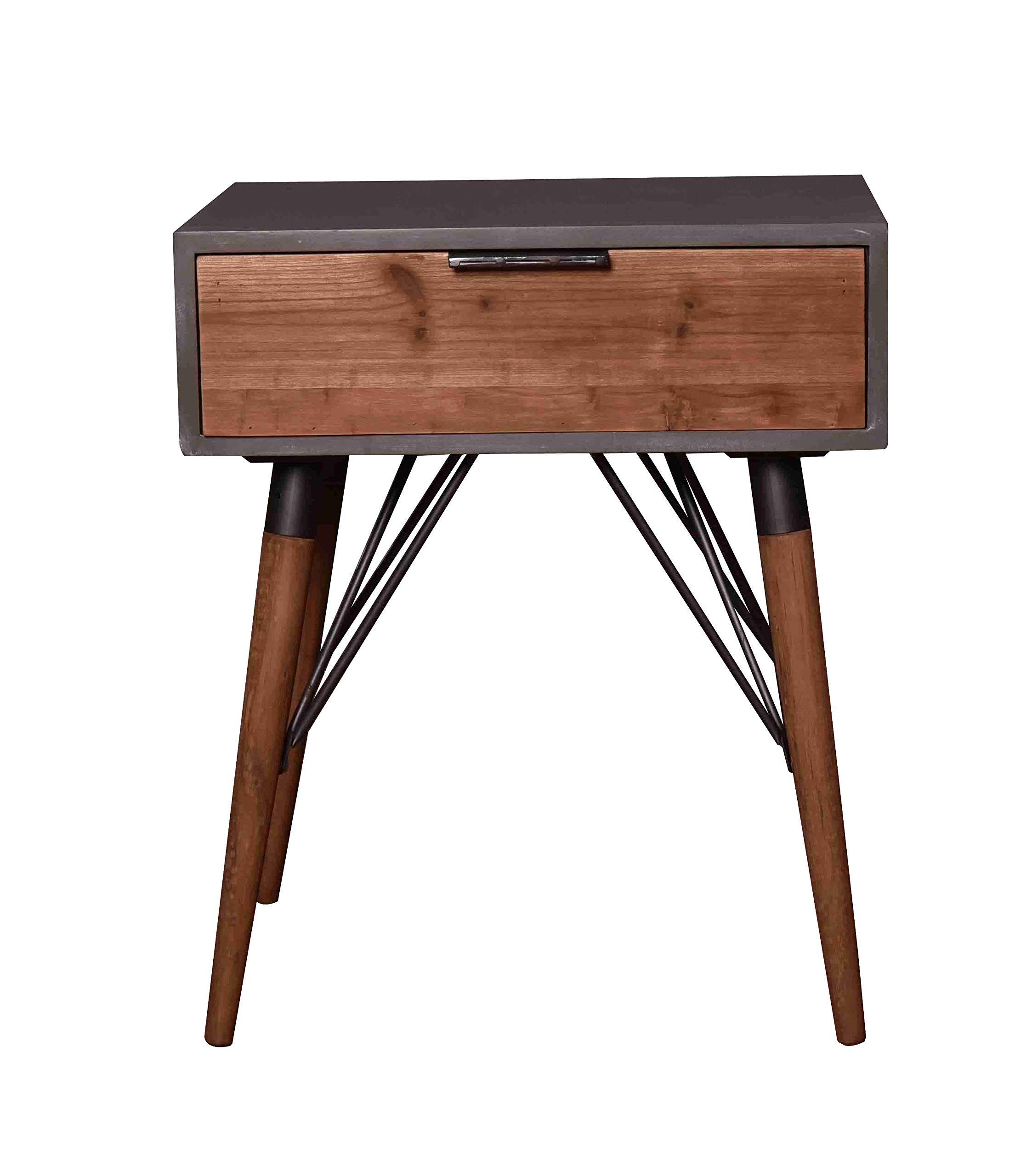 Benjara Modern Gray and Brown Wooden Side Table with Single Drawer & Angled Legs - Perfect for Living Room, Bedroom, or Office Accent Furniture