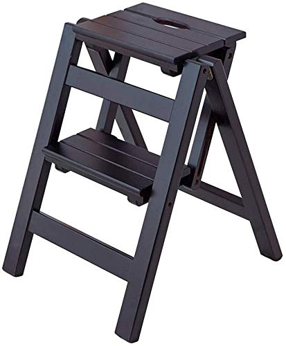 Foldable Pine Wood Step Stool - Portable Ladder Stool for Shoe Changing, Flower Stand, Library & Home Use - Black