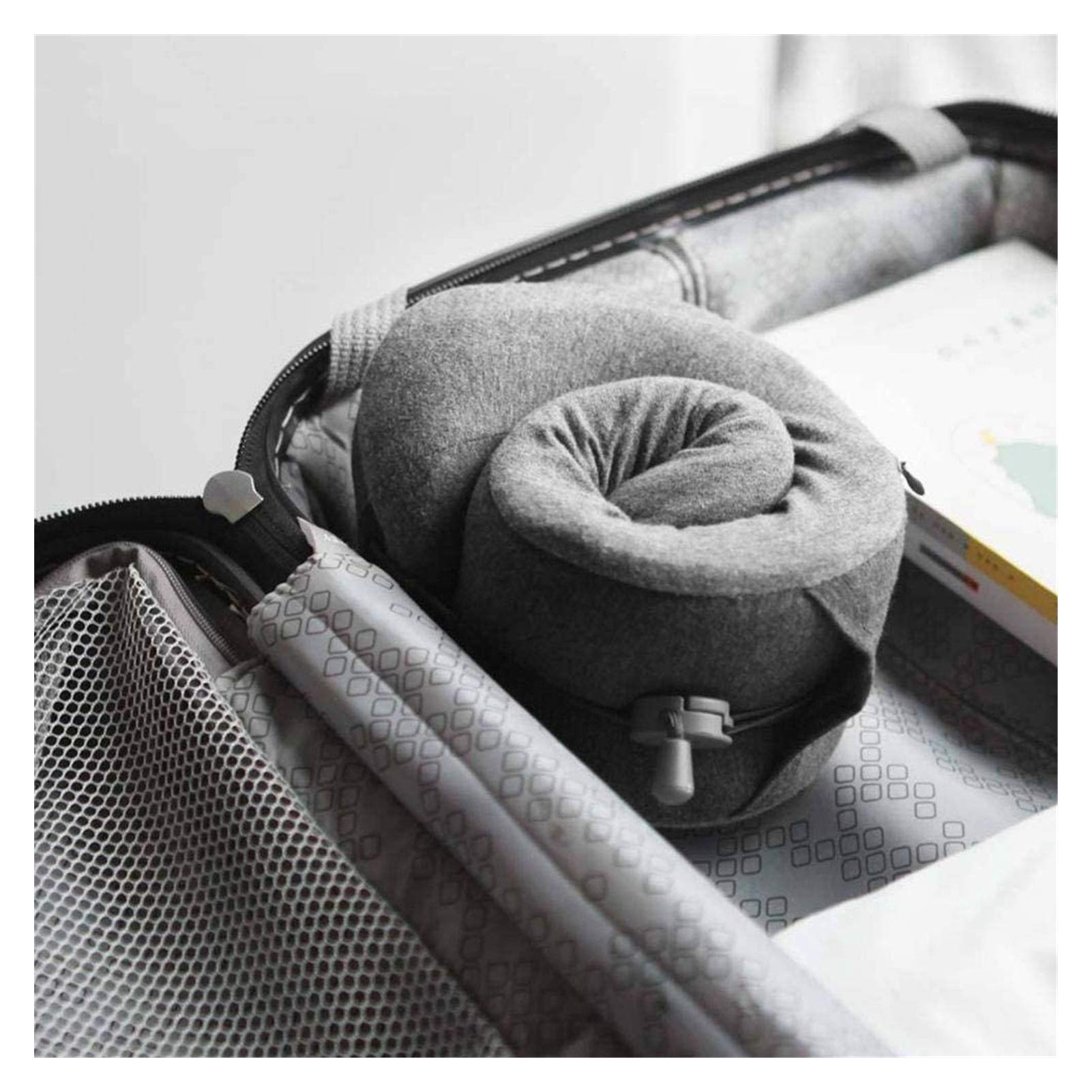 Memory Foam Travel Neck Pillow with Massage Modes - Soft Breathable Cotton Cover, Machine Washable U-Shaped Airplane Pillow (Gray) - Perfect for Long Flights, Road Trips & Office Naps