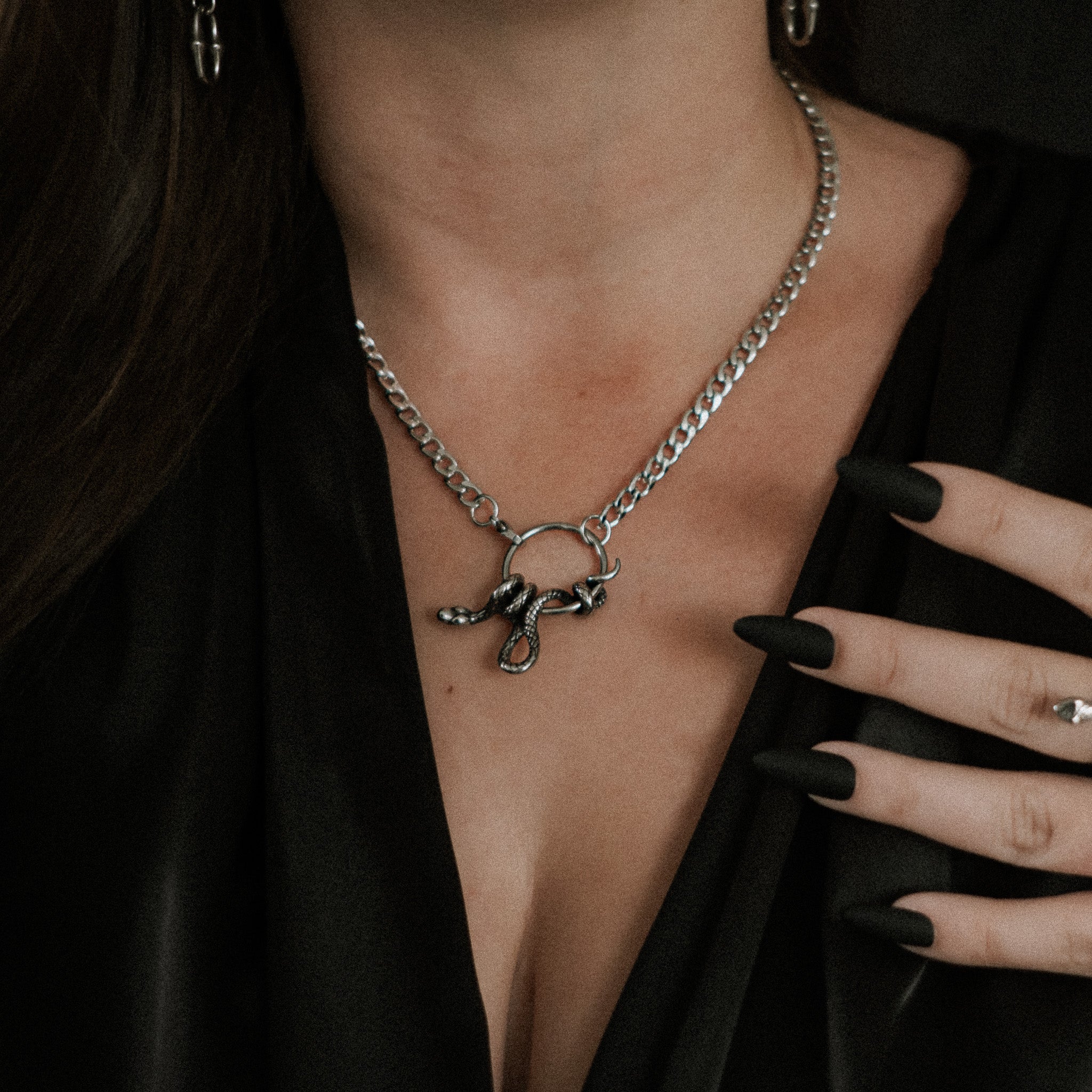 Serpent's Lair Snake Necklace for Women - Sterling Silver Snake Pendant Jewelry - Gothic Fashion Accessory for Halloween, Cosplay and Dark Aesthetic Outfits