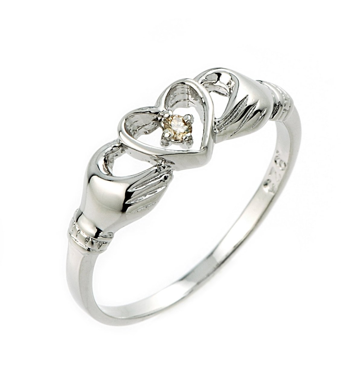 925 Sterling Silver Claddagh Ring with Champagne Diamond for Weddings & Gifts