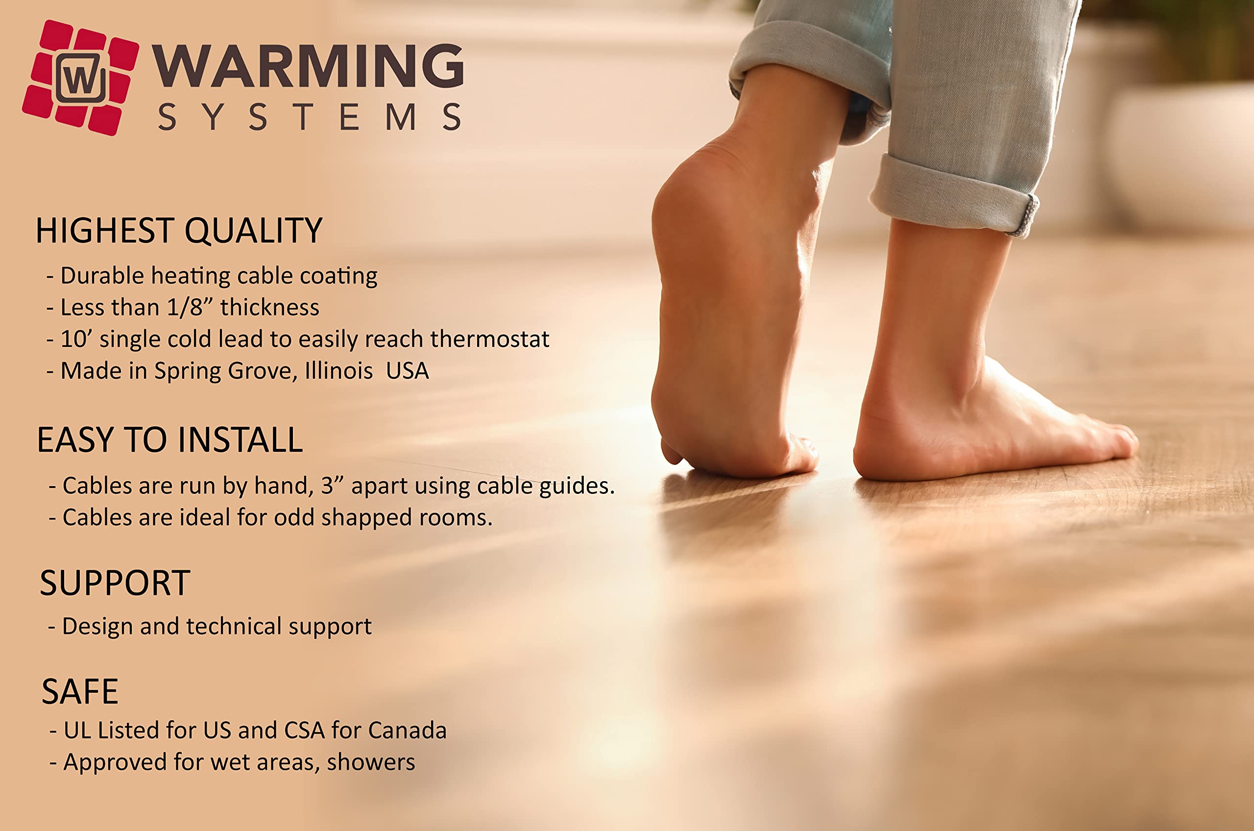 45 Sqft Electric Radiant Floor Heating System - 120V Tile Heating Cable with Programmable Touch Screen Thermostat | Perfect for Bathroom, Kitchen & Basement Floor Warming