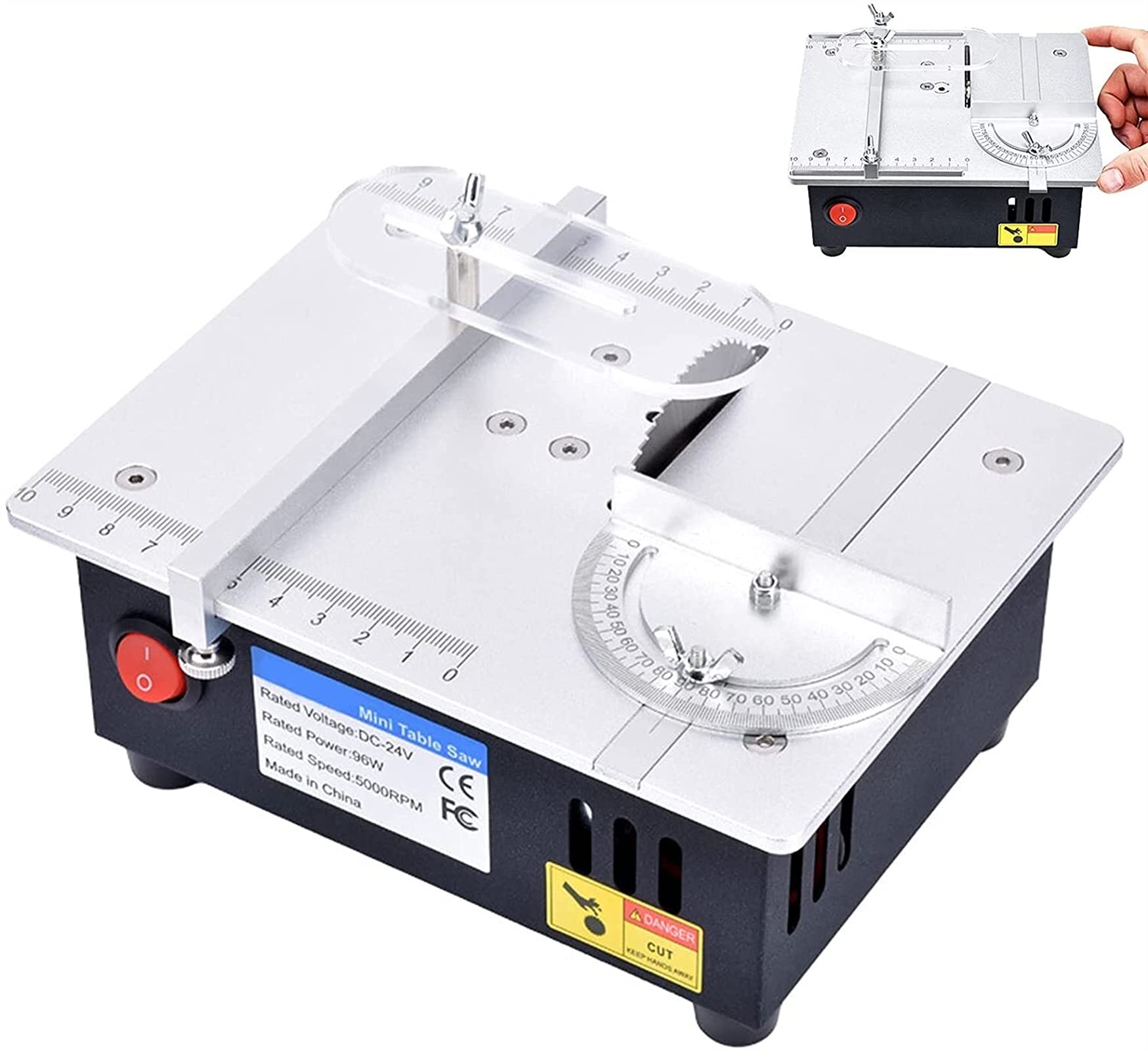 Mini Table Saw - 7-Speed 5000RPM with Miter Gauge for Woodworking DIY Projects