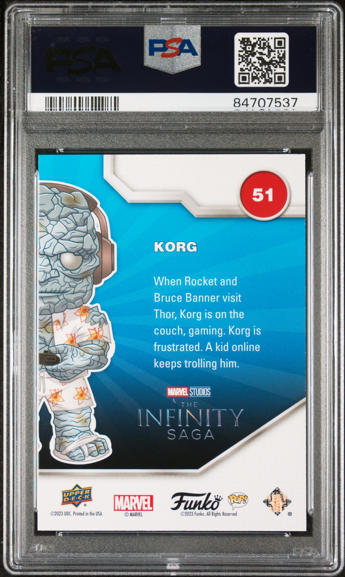 2023 Upper Deck Funko Pop Marvel Korg Gamer Convention Exclusive #51 PSA 10 Graded - Perfect for Marvel Collectors & Comic Convention Displays