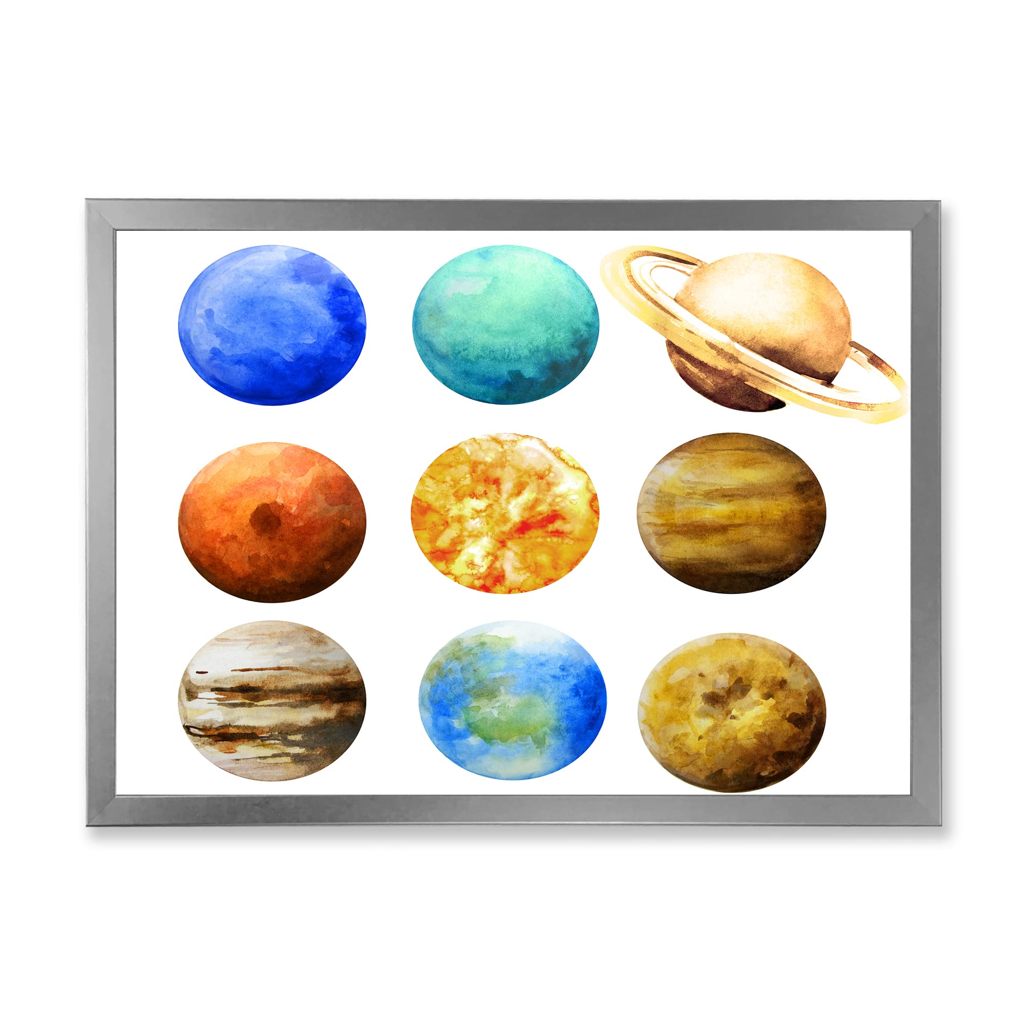 DesignQ Various Planets in Orbit Modern Framed Wall Art - Solar System Decor for Living Room, Bedroom & Office