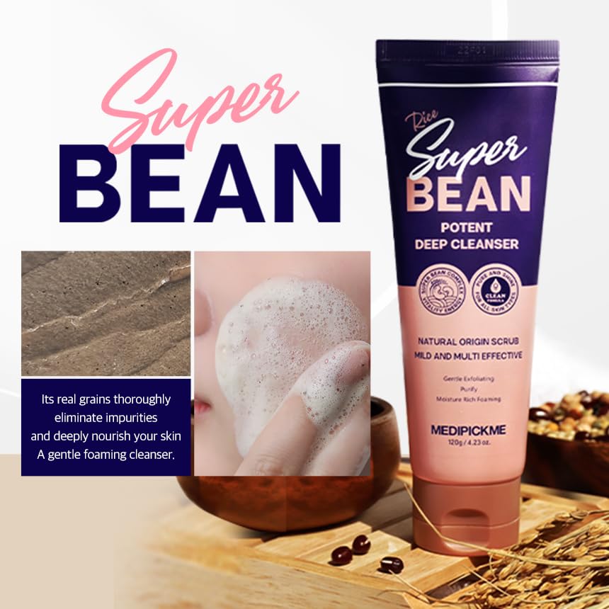 Rice Super Bean Potent Face Wash - Gentle Rice Wash Soft Cream Facial Cleanser for Deep Cleansing & Buildup Removal | Perfect for Daily Skincare Routine & Acne-Prone Skin