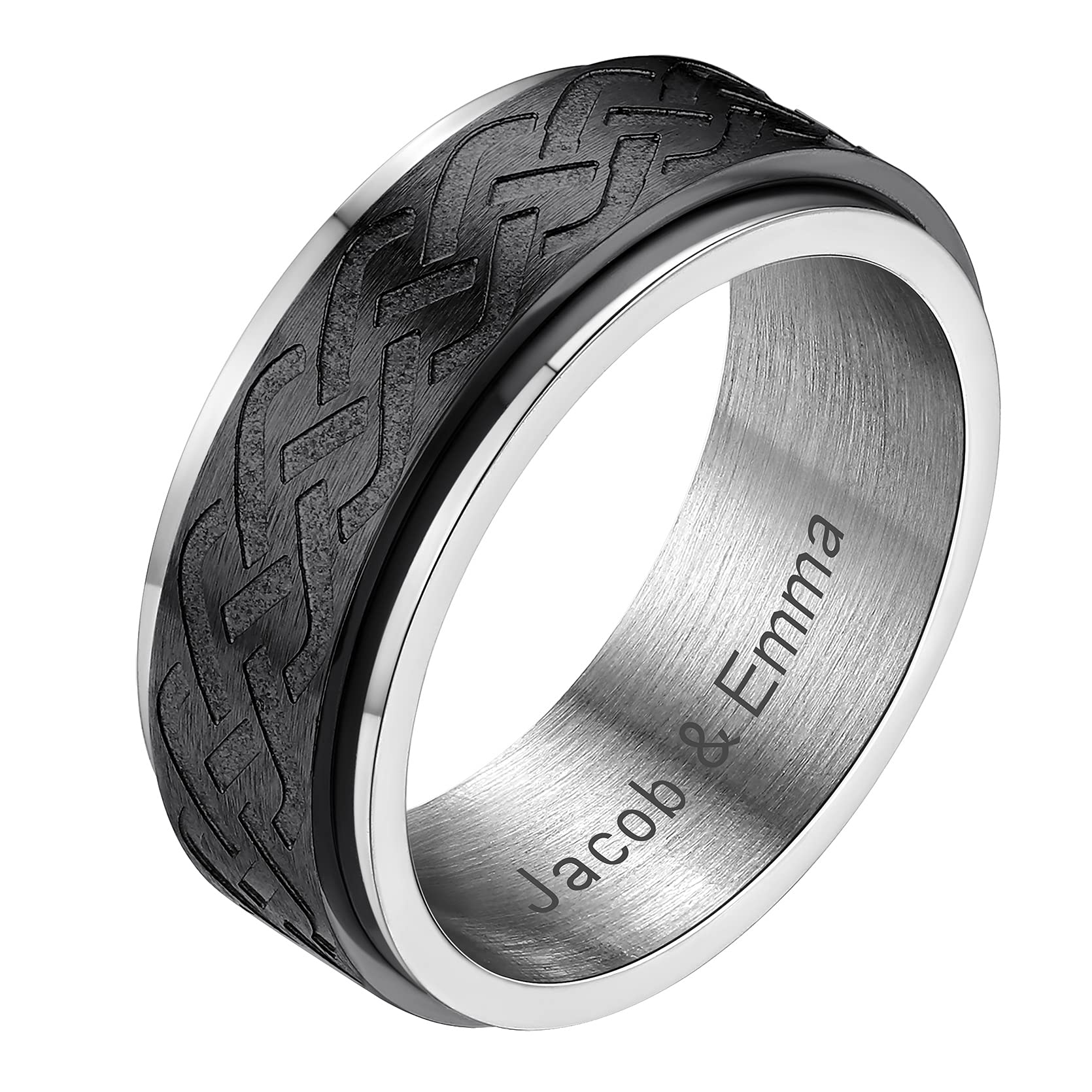 GOLDCHIC Spinner Ring for Men & Women - Anxiety Relief Fidget Ring with Sand Blast Finish, Celtic Design in Titanium Steel (Black/18k Gold Plated, 8mm) - Size 7-12 with Gift Box - Perfect for Stress Relief, Office, Travel & Meditation