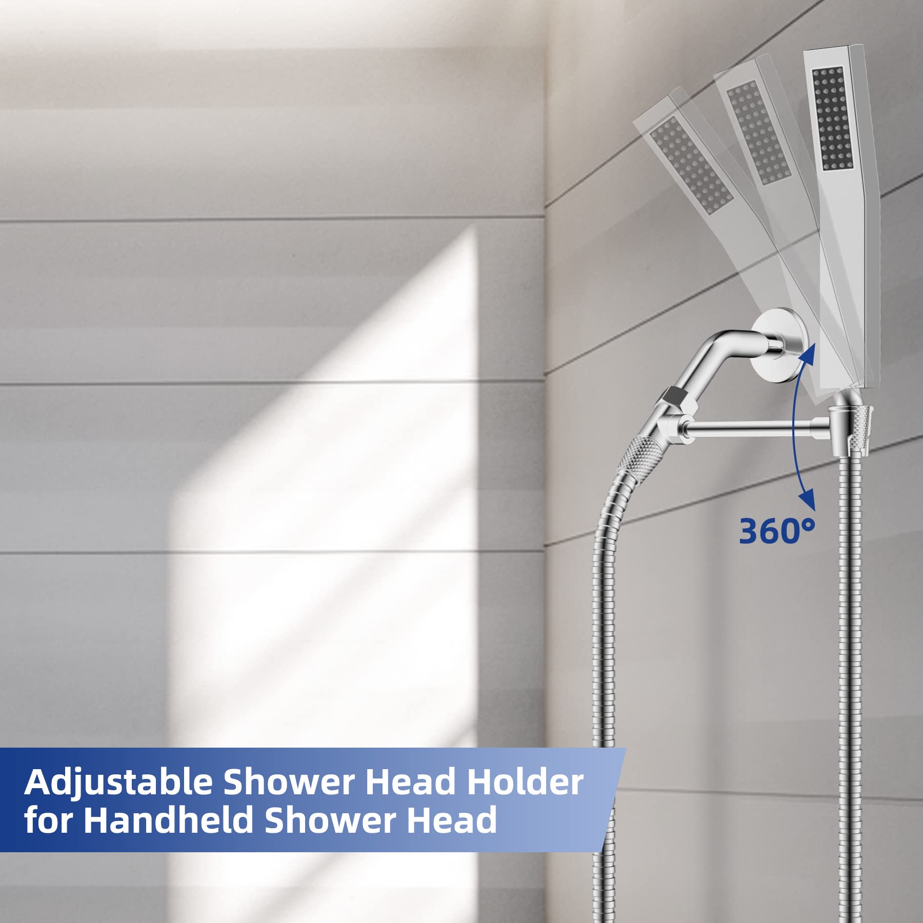 Premium All Metal Shower Head Holder - Solid Brass Adjustable Bracket for Handheld Shower Wand - Chrome Finish Shower Arm Mount - Perfect for Bathroom Renovation & Spa-Like Shower Experience