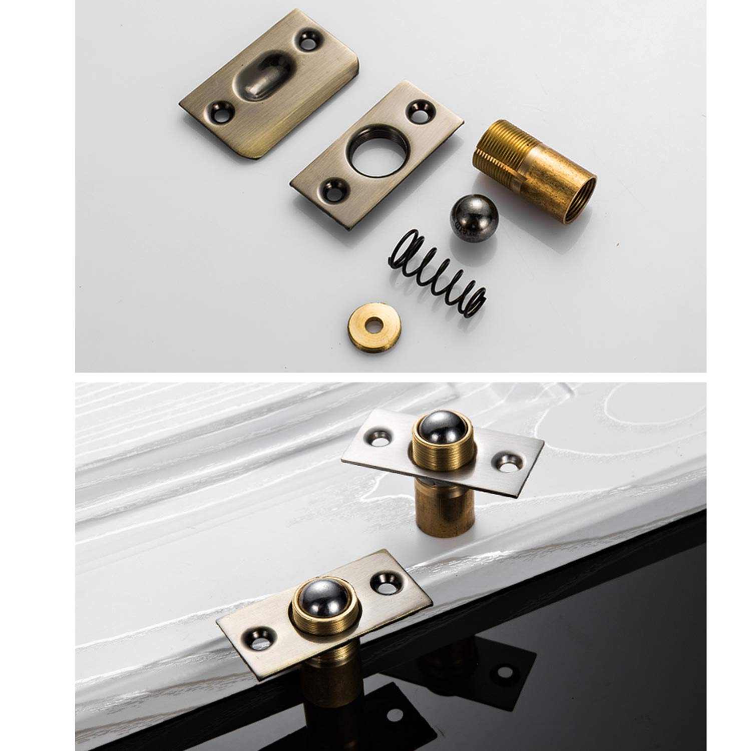 Adjustable Spring Ball Catch Latch for Closet & Cabinet Doors - Gold (Pack of 2) | French Door Catches | Perfect for Home, Office & RV Use