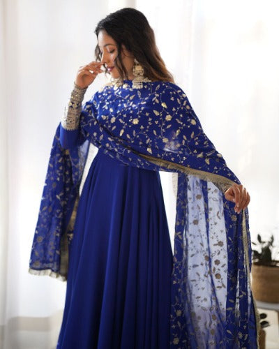 Navy Blue Georgette Sequence Zari Anarkali Suit for Women - Elegant Indian Party Wear - UK Next Day Delivery - Perfect for Weddings, Festivals & Special Occasions