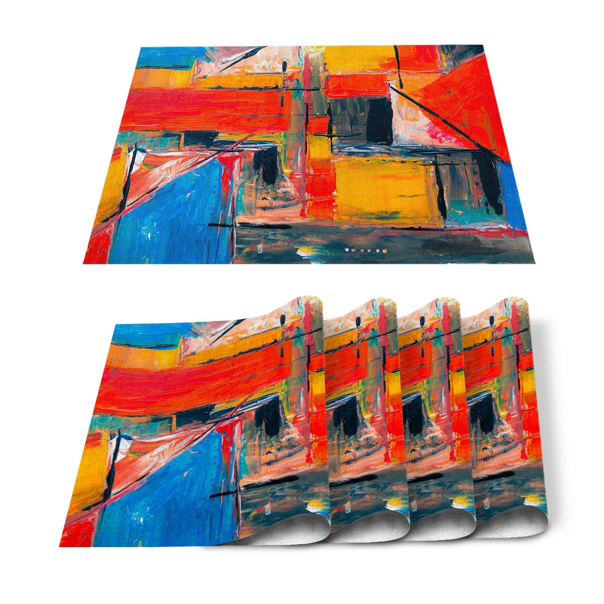 Litter Star Placemats Set of 4 - Colorful Geometric Graffiti Art Kitchen Decor, Stain Resistant Washable Table Mats for Dining Tables - Modern Abstract Design - Perfect for Kitchen, Dining Room, and Party Decorations