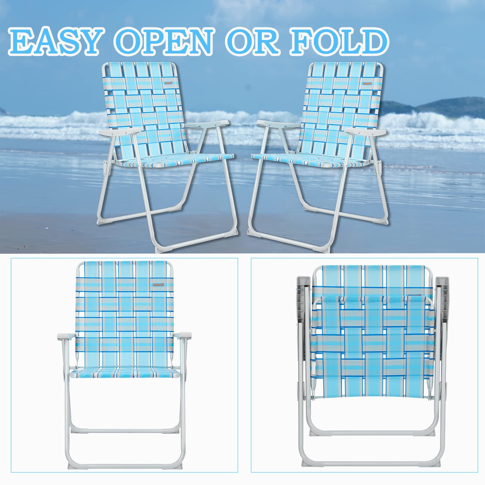 WEJOY Extra Wide Oversized Folding Beach Chair - Lightweight Aluminum Frame & Webbed Design for Adults - Portable Camping, Lawn, and Outdoor Chairs - Perfect for Beach, Backyard, Picnics, and Indoor Use