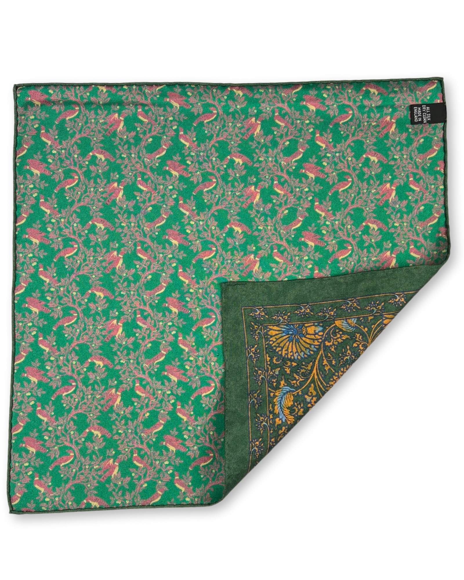 DÉCLIC Priory Reversible Pocket Square - Green Silk Handkerchief for Men | Elegant Formal Accessory for Weddings, Business Meetings & Special Occasions