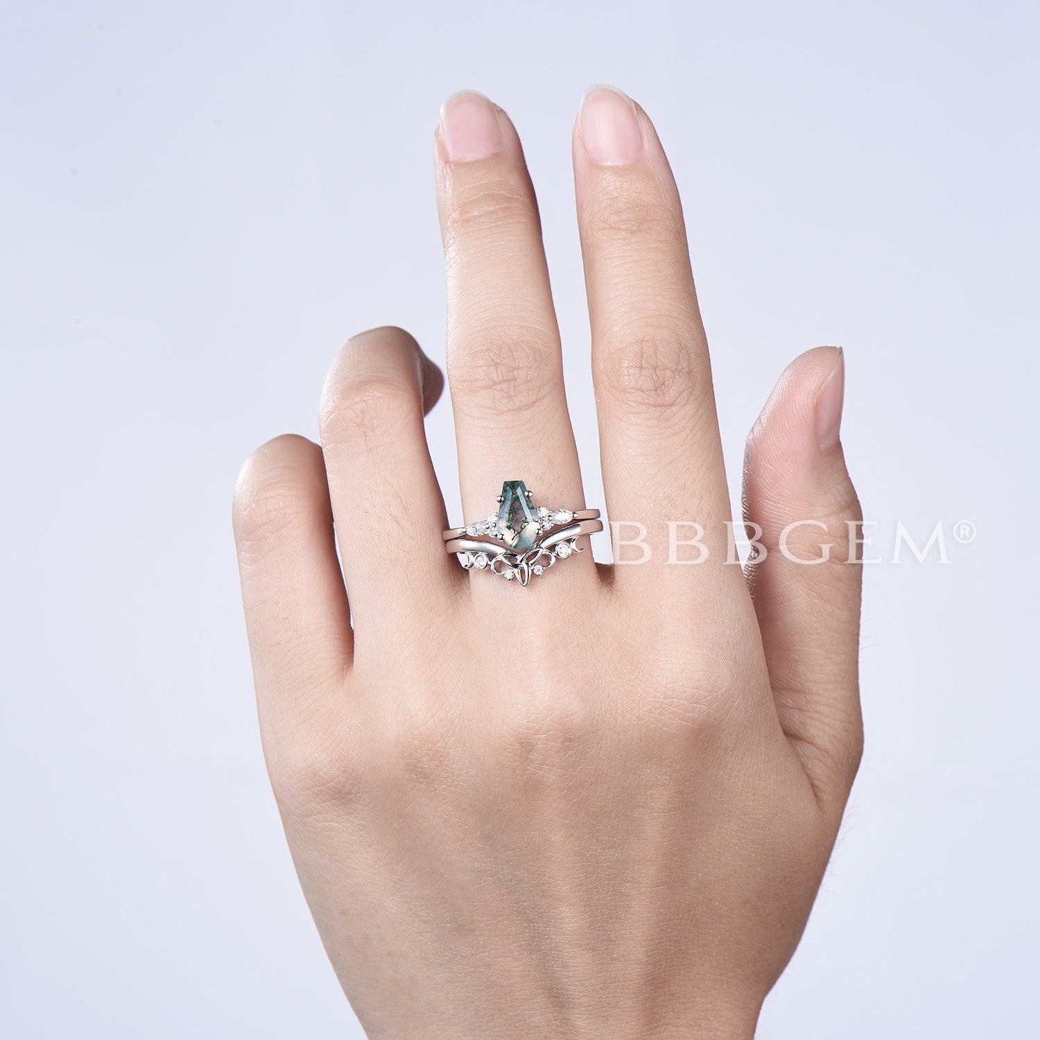 Celtic Coffin Cut Natural Moss Agate Engagement Ring - Moon Diamond Wedding Band for Women - Perfect for Proposals, Anniversaries & Romantic Occasions