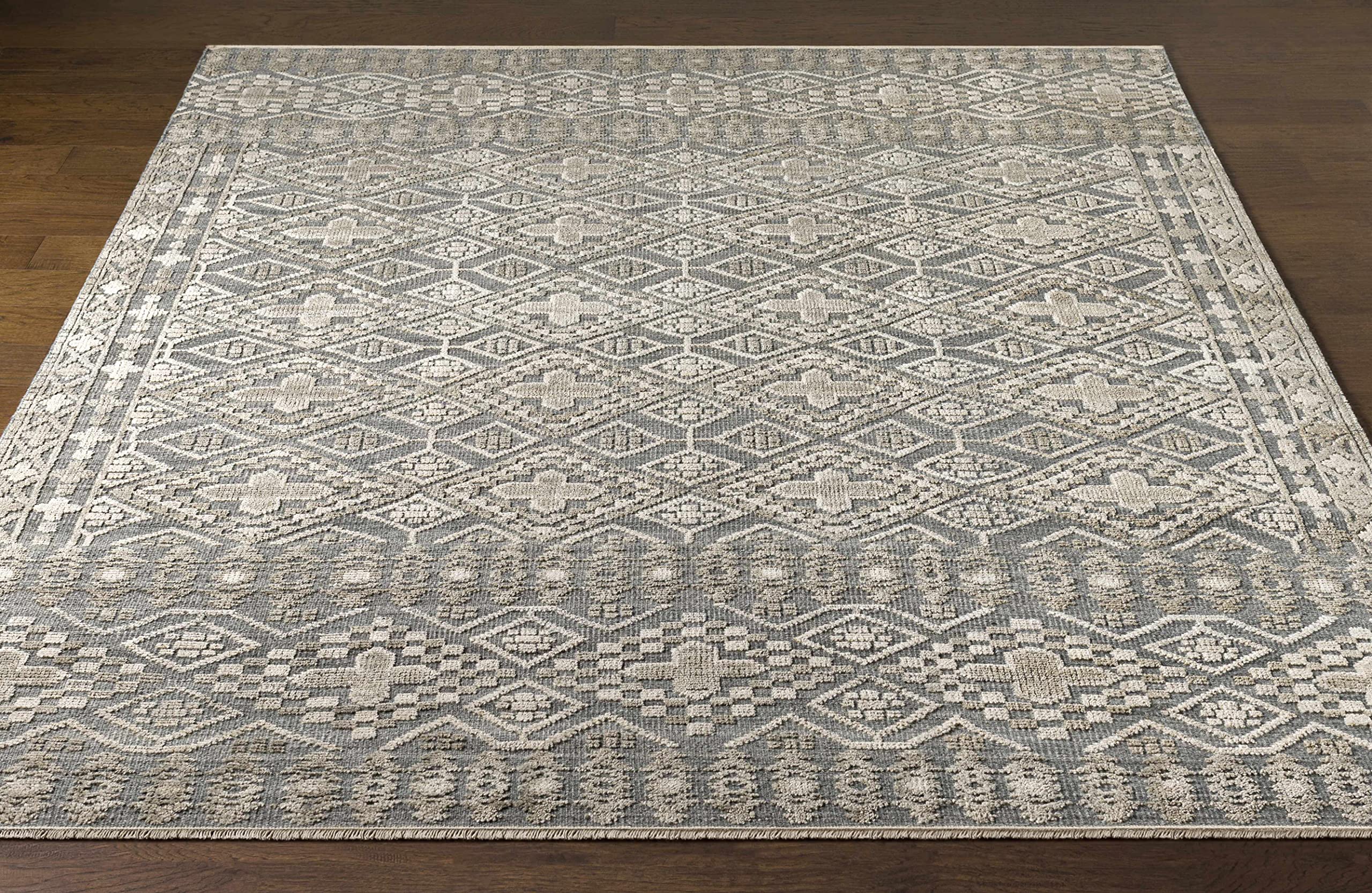 Traditional Hauteloom Woodsfield Wool Area Rug - 2' x 3' - Gray, Beige, Dark Red - Soft & Durable for Living Room, Bedroom - Perfect for Cozy Home Decor & Warm Floor Covering