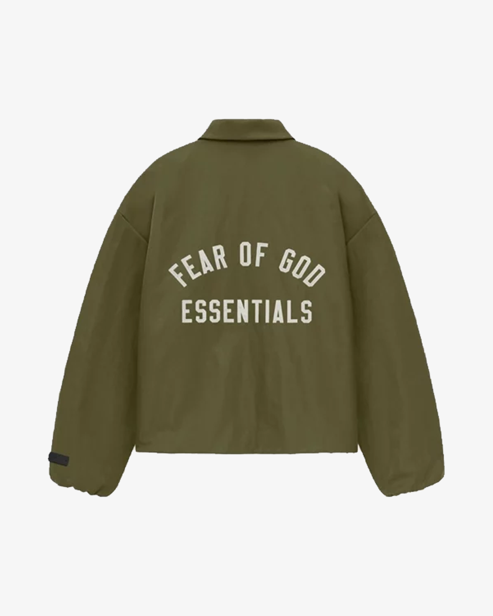 FOG ESSENTIALS FW24 Textured Nylon Trucker Jacket - Military Green | Water-Resistant Lightweight Outerwear for Urban Streetwear & Casual Winter Fashion